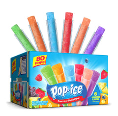 Pop Ice 80-count variety box displays six flavors for family snacking.