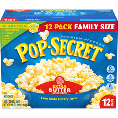 Pop Secret Extra Butter popcorn bag steaming for movie night.