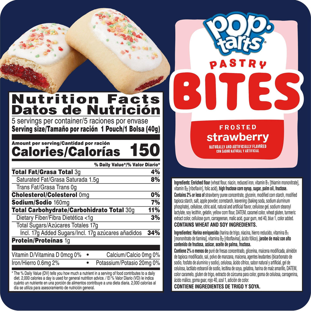 Pop-Tarts Bites Frosted Strawberry bites in a pouch for on-the-go breakfasts.