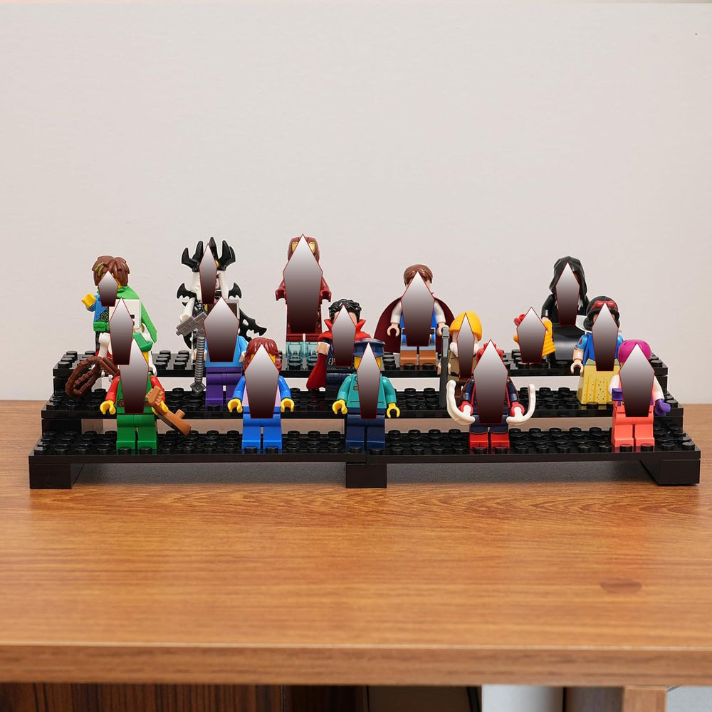 PopBricks three-tier stand avoids clutter while keeping figures visible from all angles.