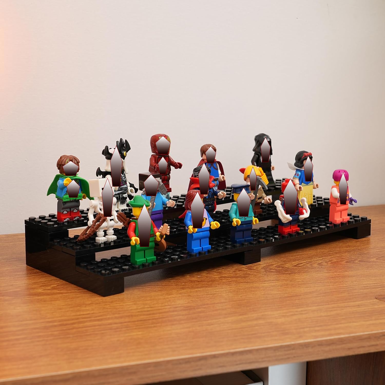 PopBricks minifigure display holds up to 35 figures for organized collections.