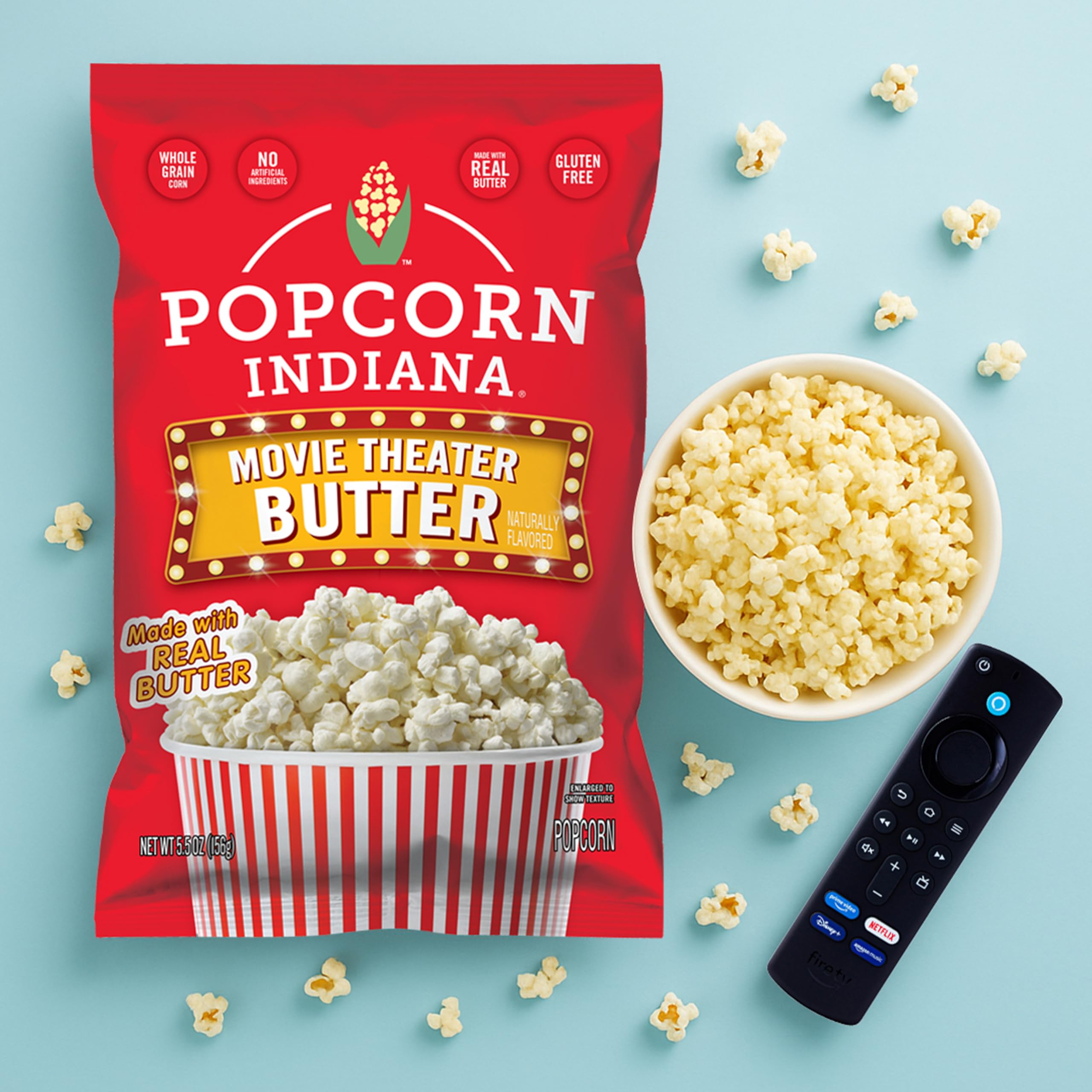 Popcorn Indiana Movie Theater Butter melted butter drizzle on kernels