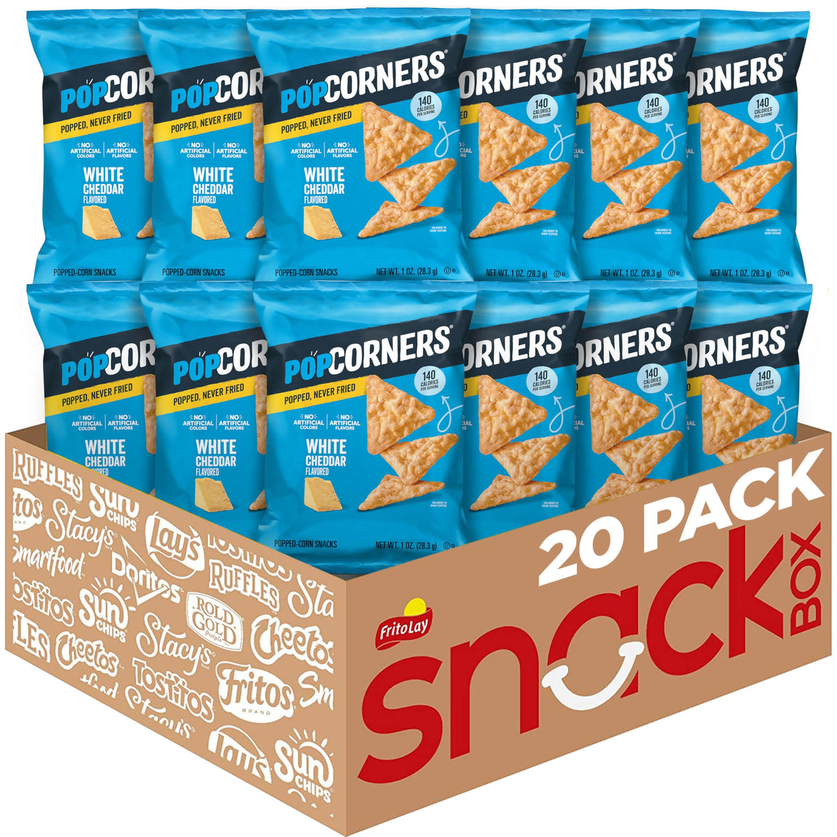 PopCorners White Cheddar 1oz pack close-up, crunchy on-the-go snack.
