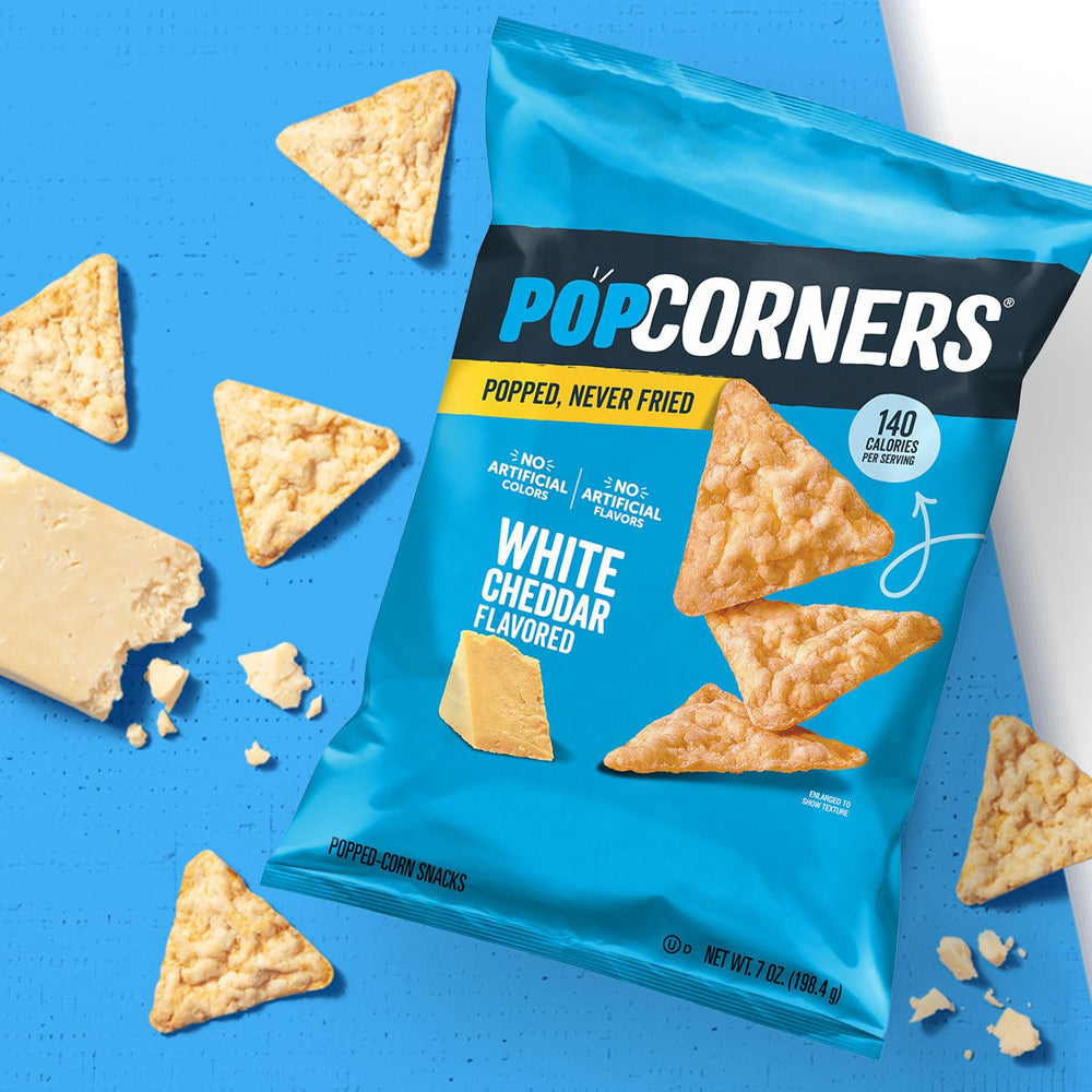 PopCorners White Cheddar with dairy farmers imagery, quality ingredient storytelling.