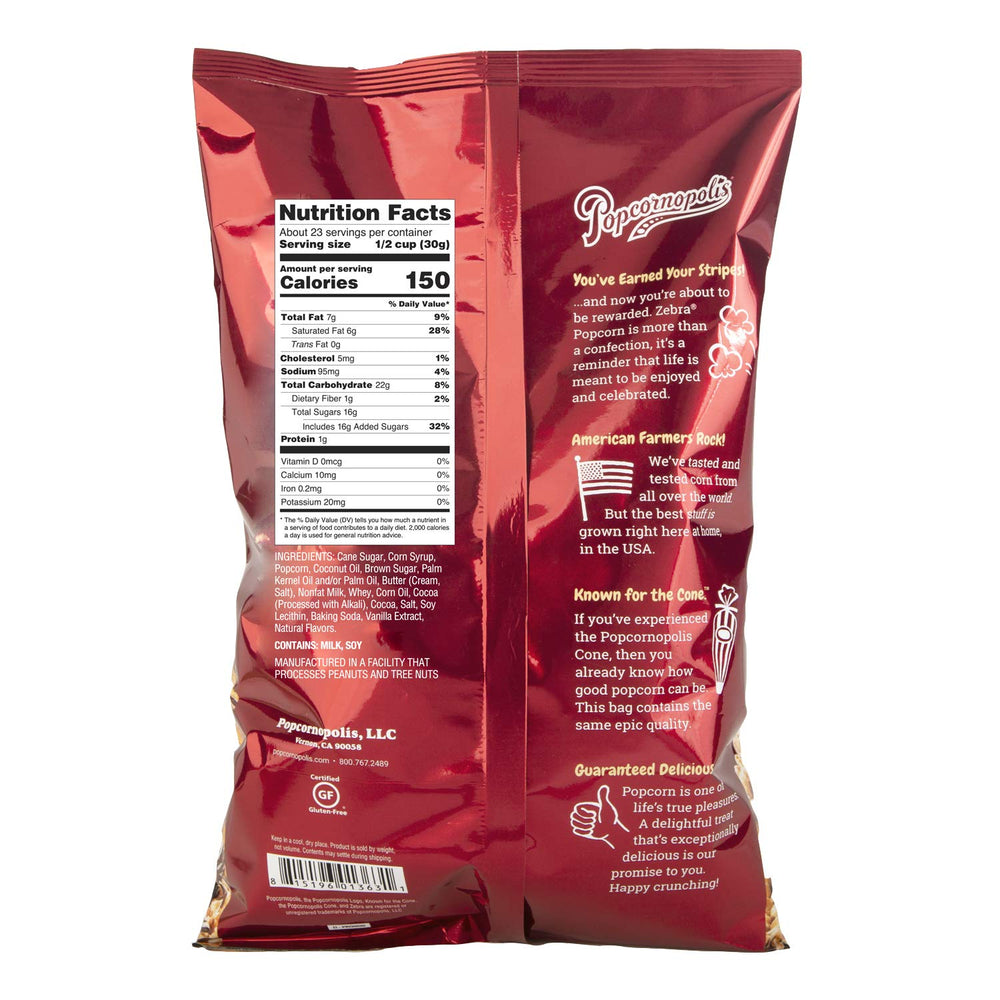 Packaging detail showing Popcornopolis Zebra design.