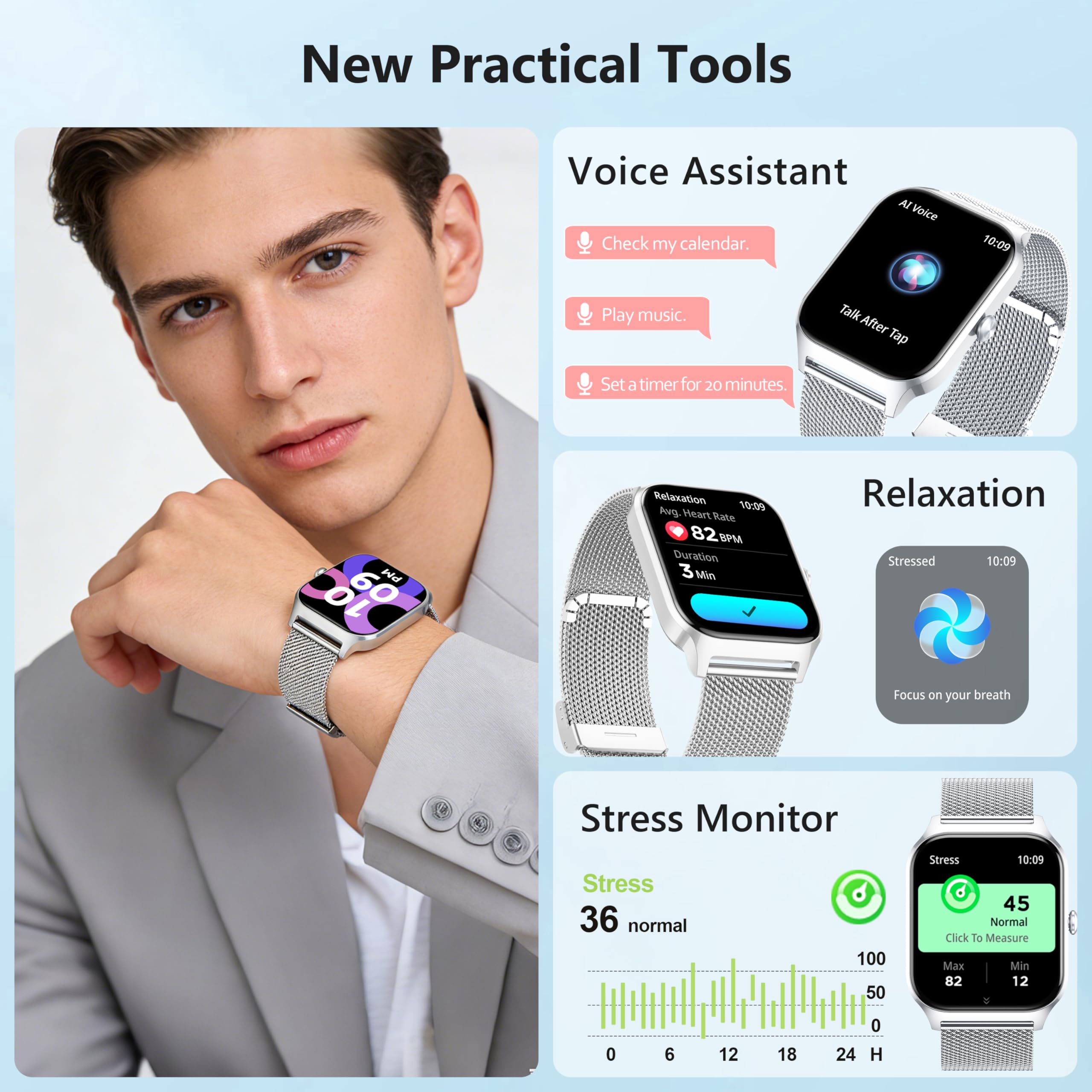 Popglory Smartwatch with voice control enables quick weather and music commands