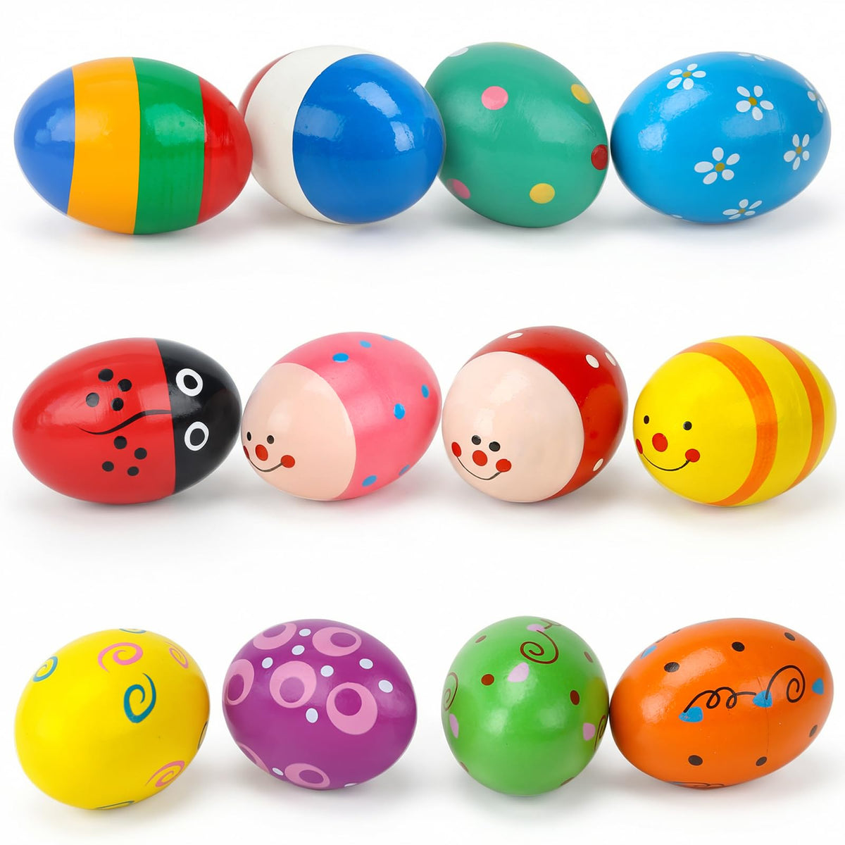 POPLAY wooden egg shaker set for family music time and Easter activities.