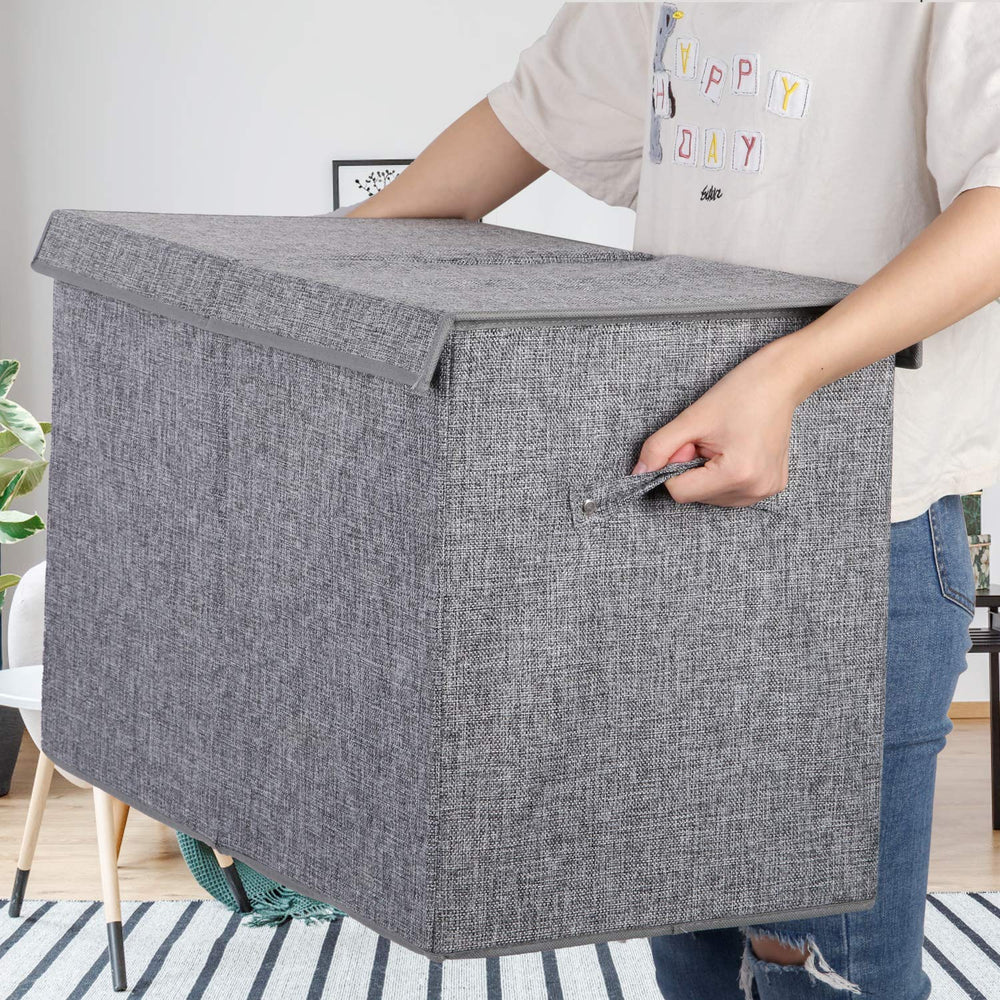 Popoly linen gray toy bin suits any room decor efficiently.