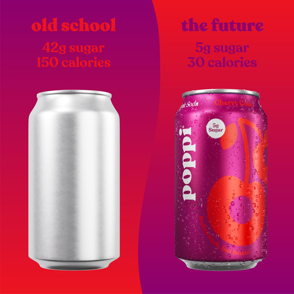Poppi 12-pack on shelf illustrates convenient grab-and-go packaging