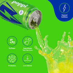 Poppi Alpine Blast can color-rich design, signaling zero artificial additives.