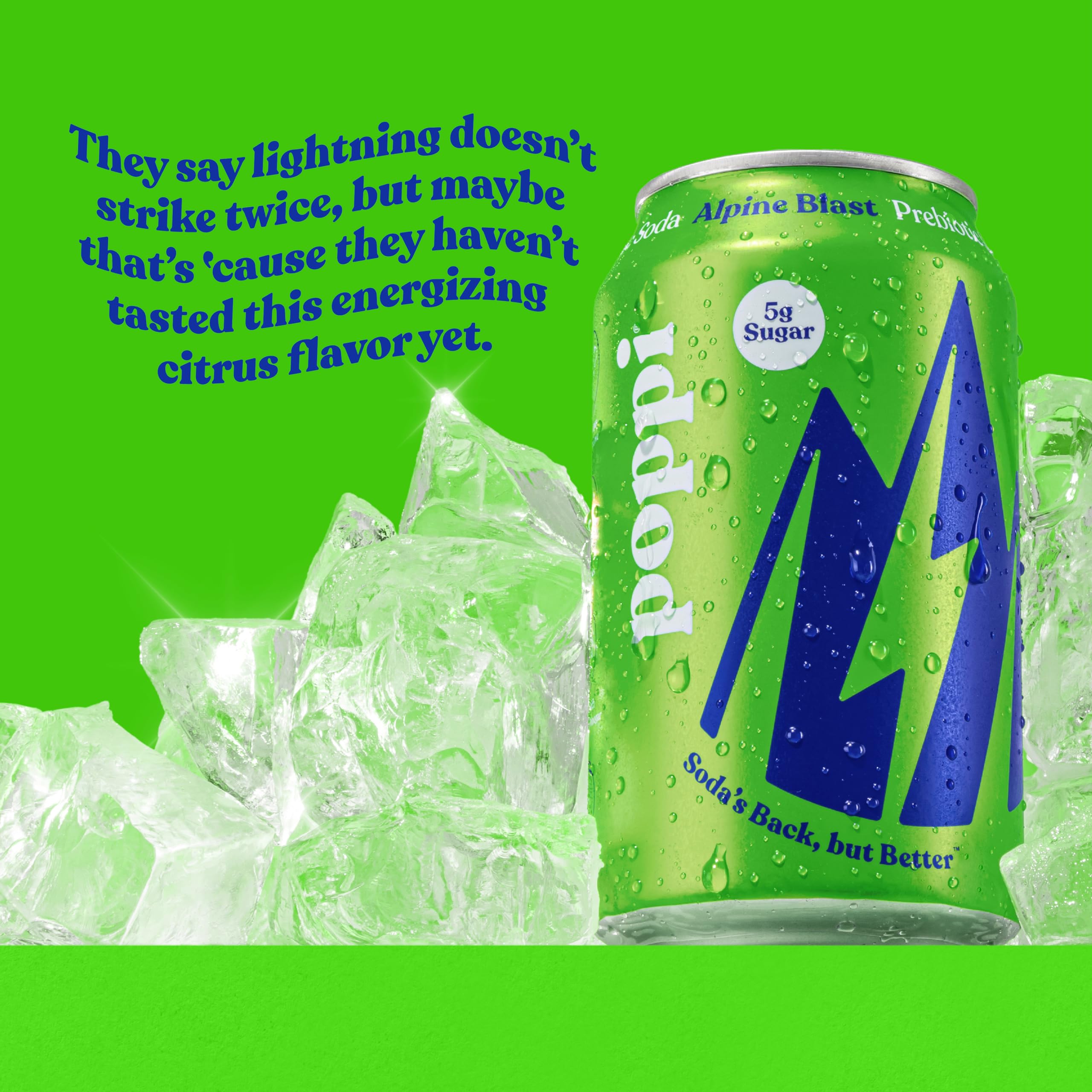 Poppi Alpine Blast ingredients label, illustrating agave inulin and cassava fiber.