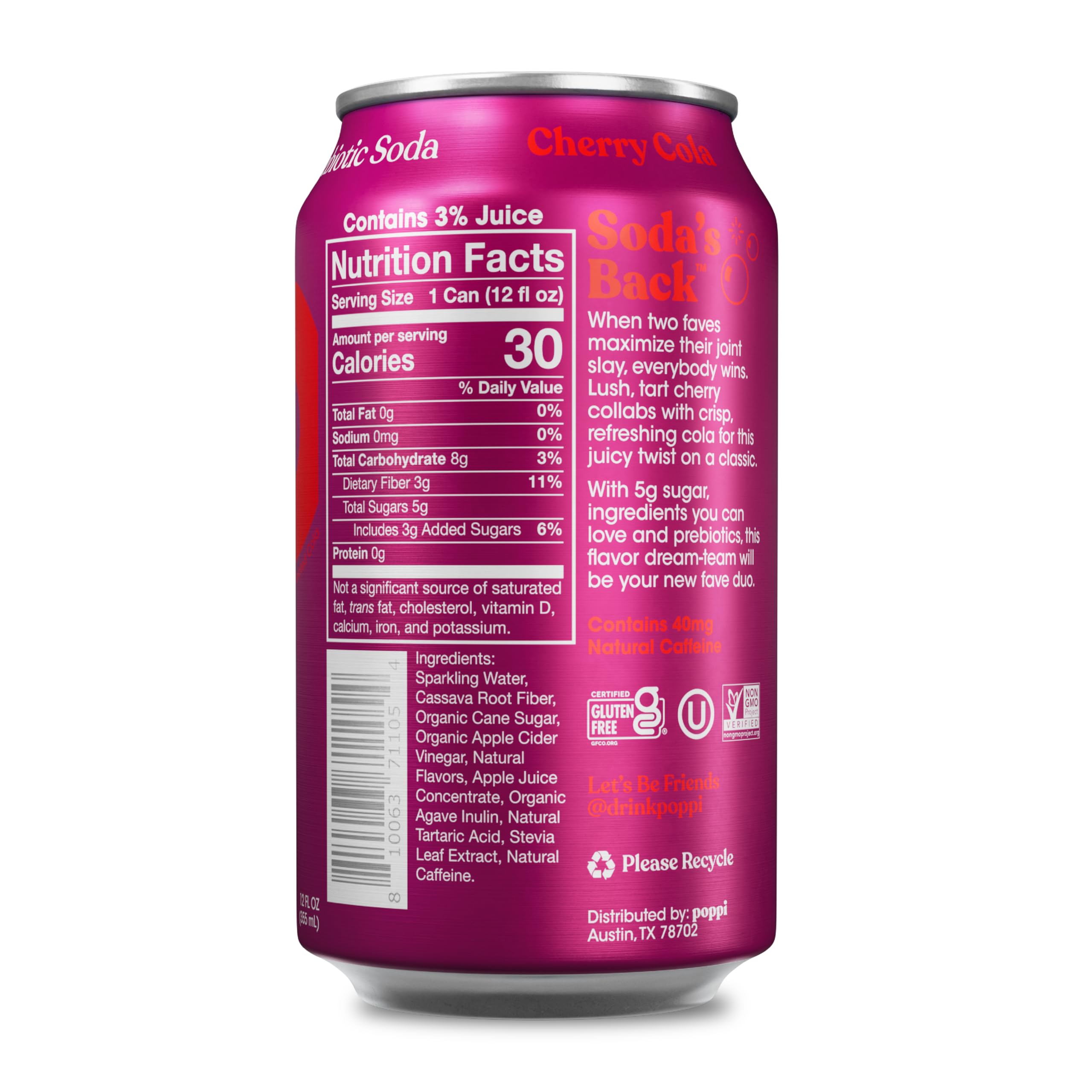 Poppi Cherry Cola bottle front label highlighting flavor and branding