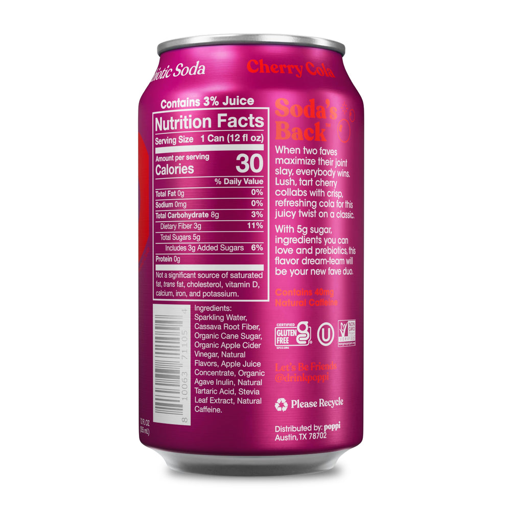Poppi Cherry Cola bottle front label highlighting flavor and branding