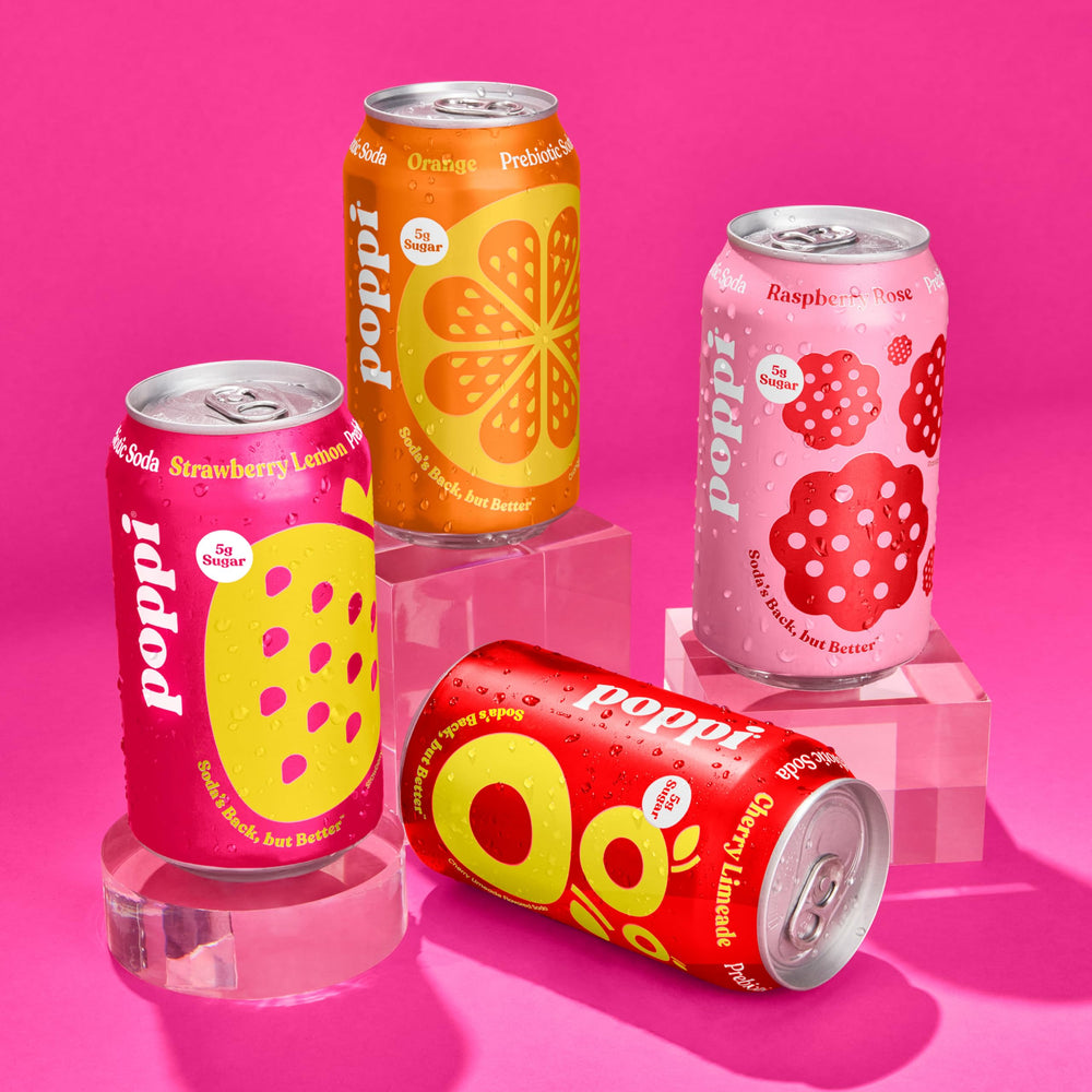 Poppi cherry limeade can with splash suggests lively flavor