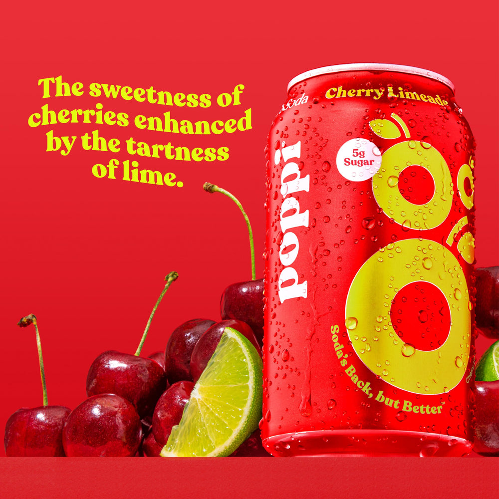 Poppi Cherry Limeade glass appearance with bright aroma and crisp fizz.