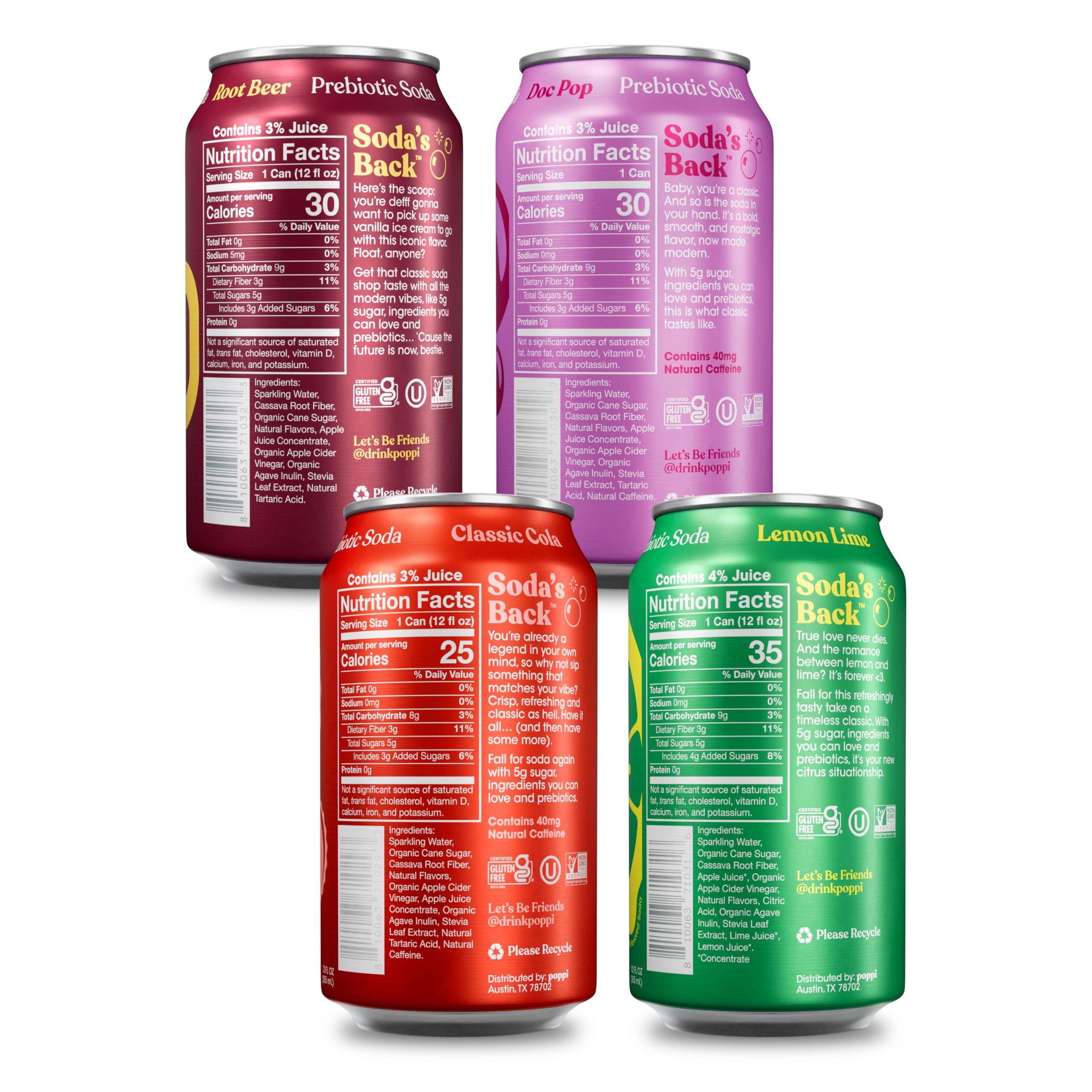 Poppi Classics Doc Pop can shows bold flavor with natural caffeine.