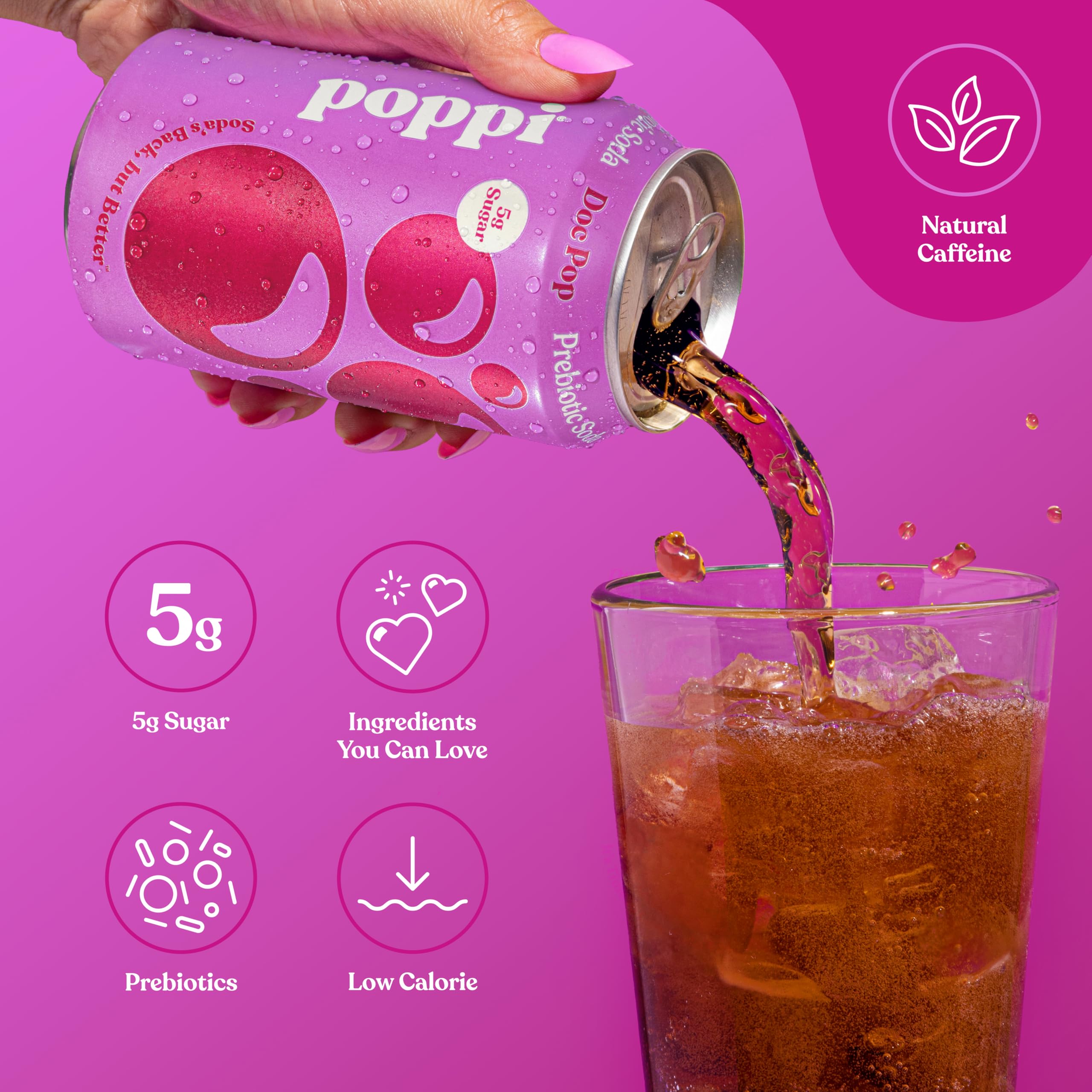 Poppi Doc Pop can in hand to show 12 oz scale and on-the-go benefit