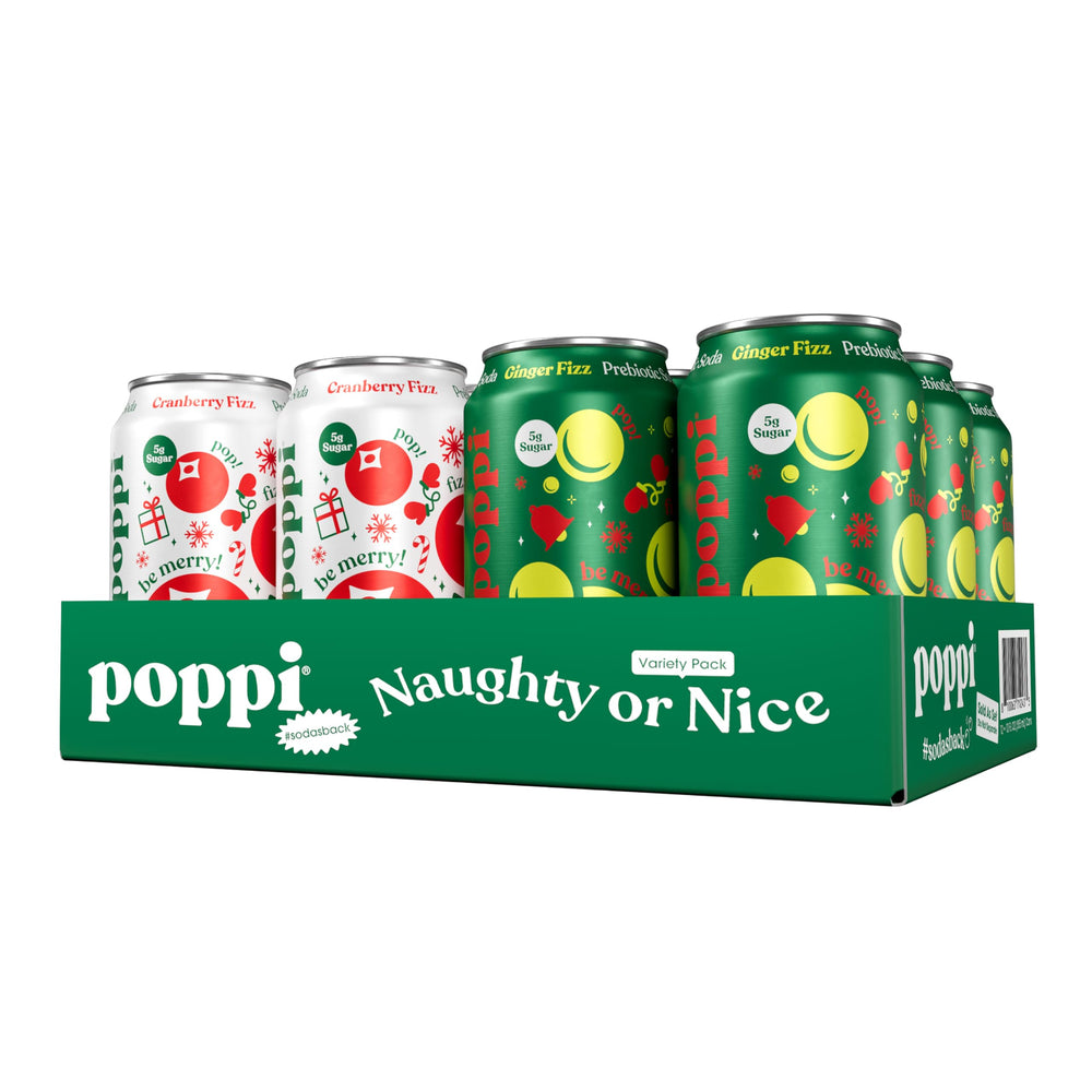 Poppi Ginger Fizz bottle pour; refreshing prebiotic sparkle