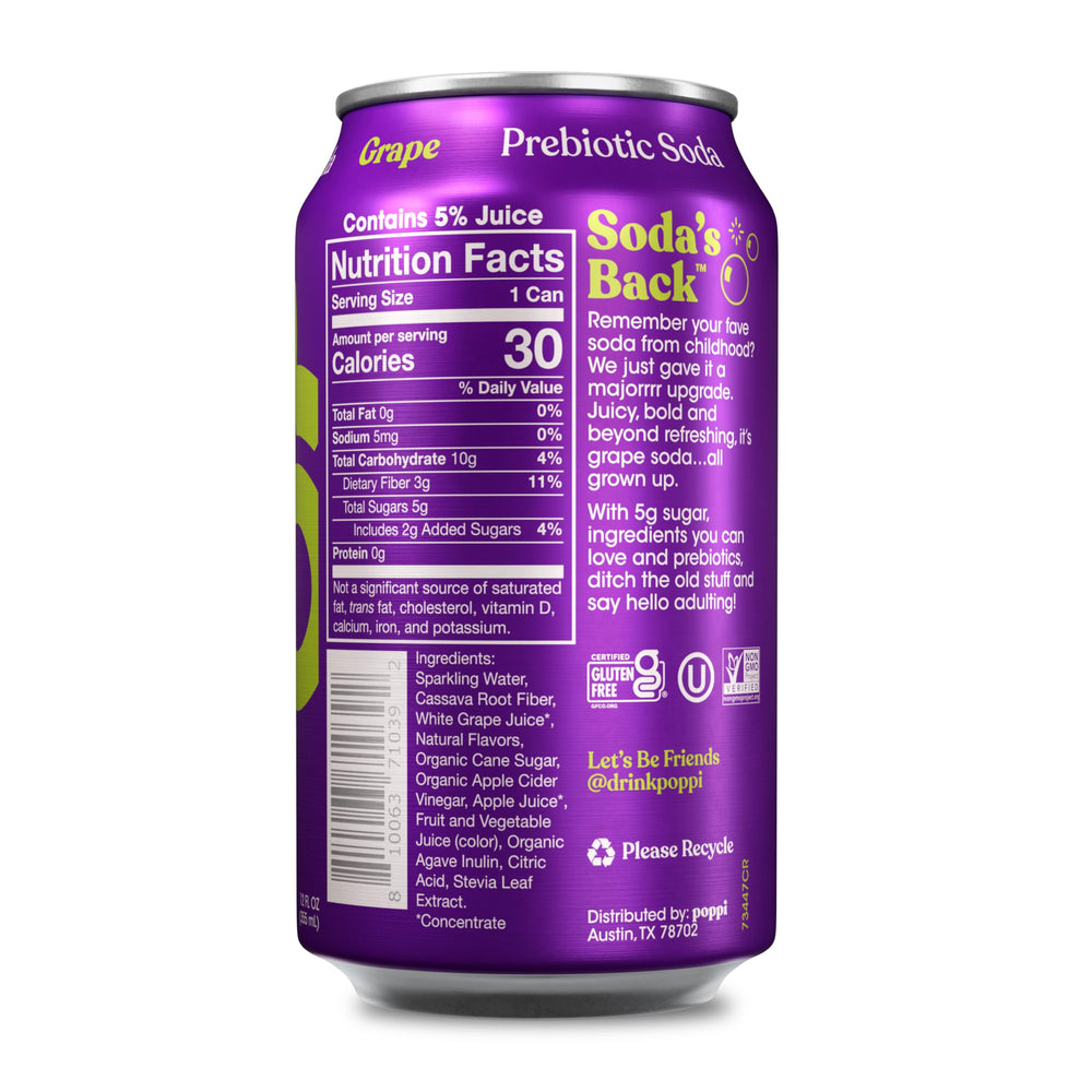 Poppi grape sparkling soda can for on-the-go refreshment