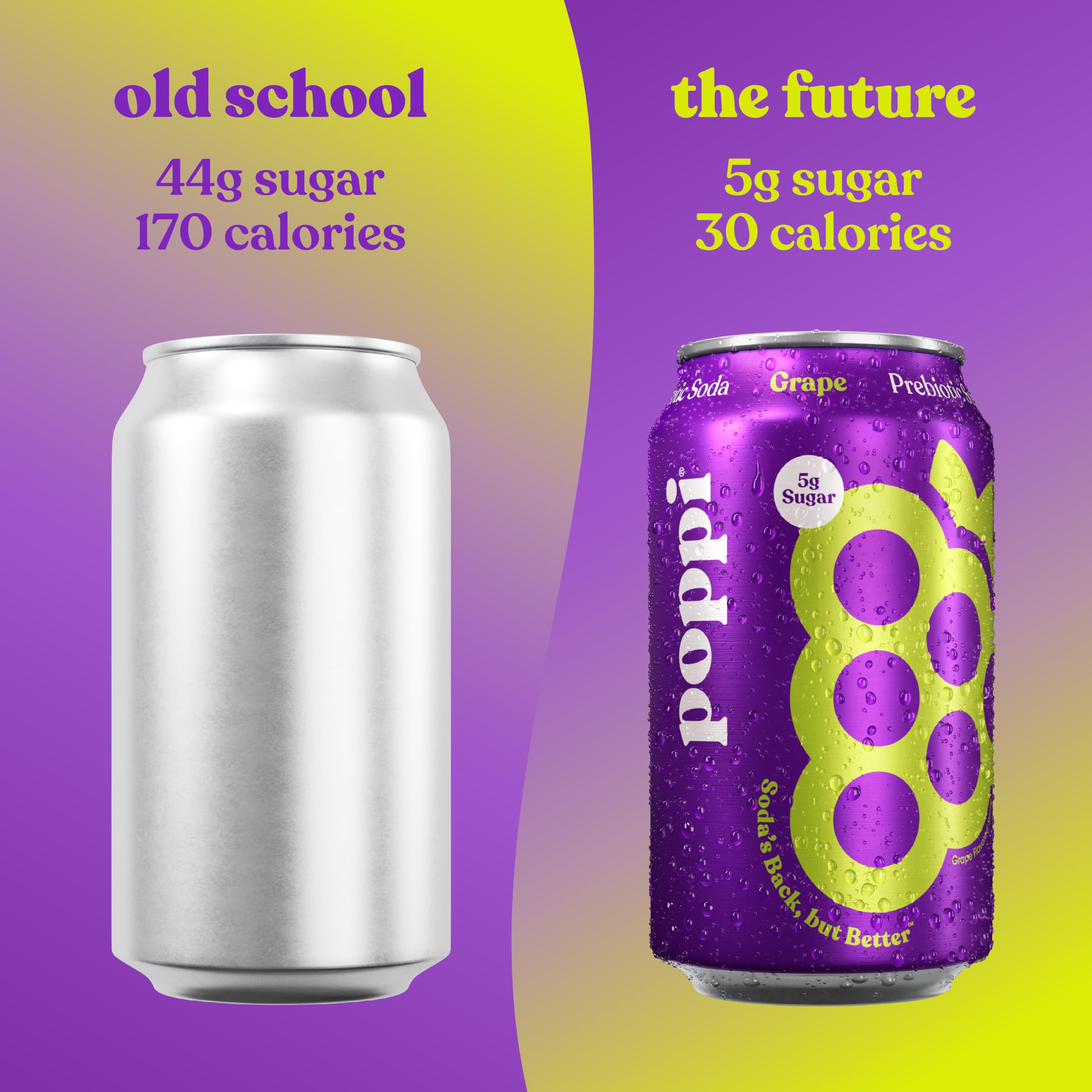 Poppi grape sparkling soda in a glass ready to share