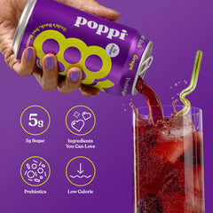 Poppi grape label highlights ingredients for a clean beverage choice