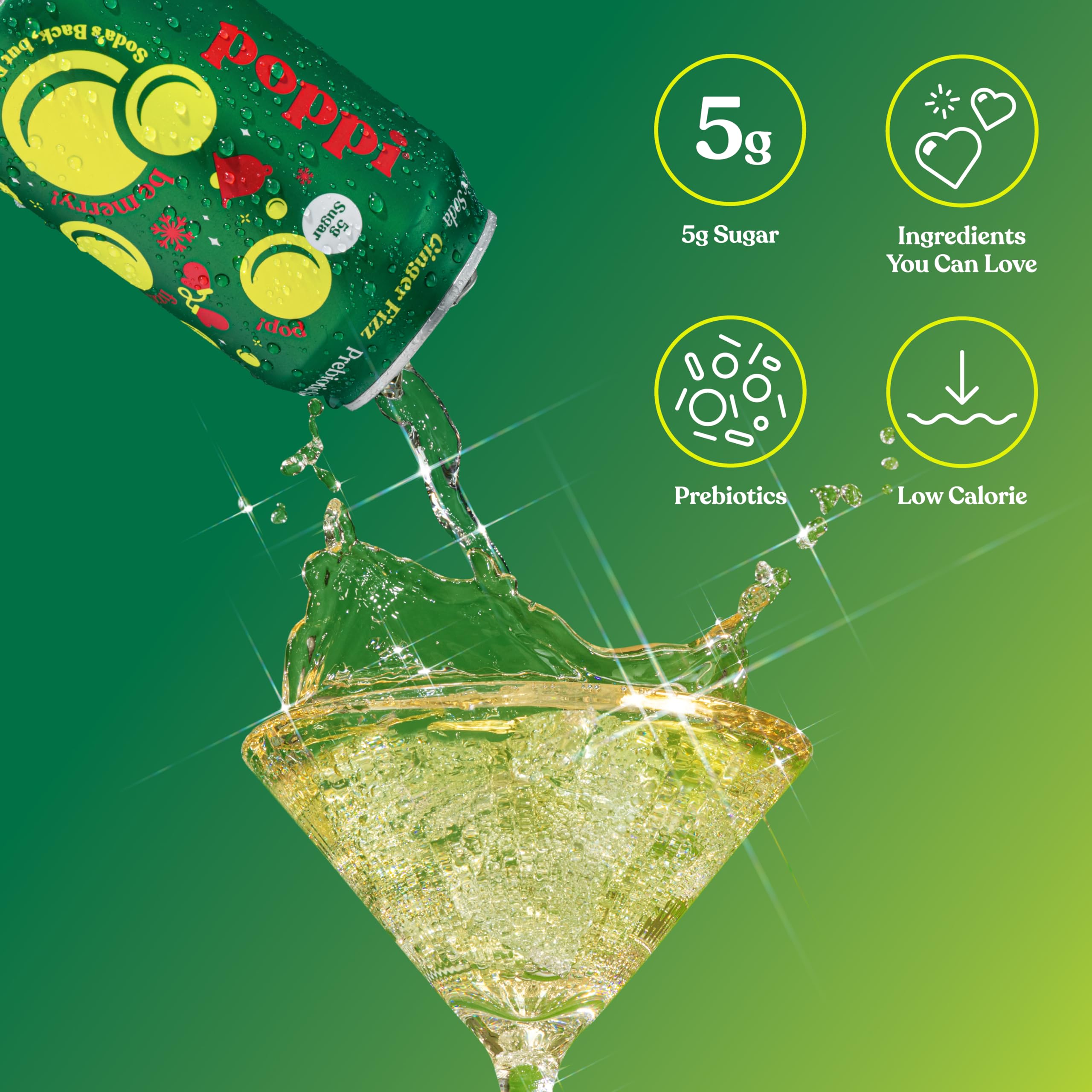 Poppi Holiday Ginger Fizz 12-pack display, ideal for sharing at gatherings.