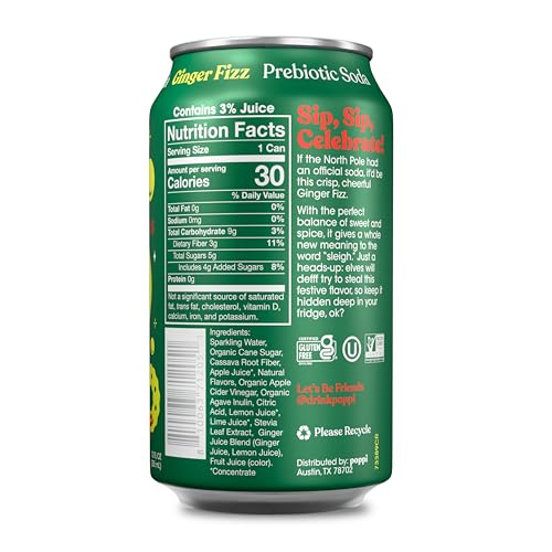 Poppi Holiday Ginger Fizz can side view, ideal for on-the-go refreshment.