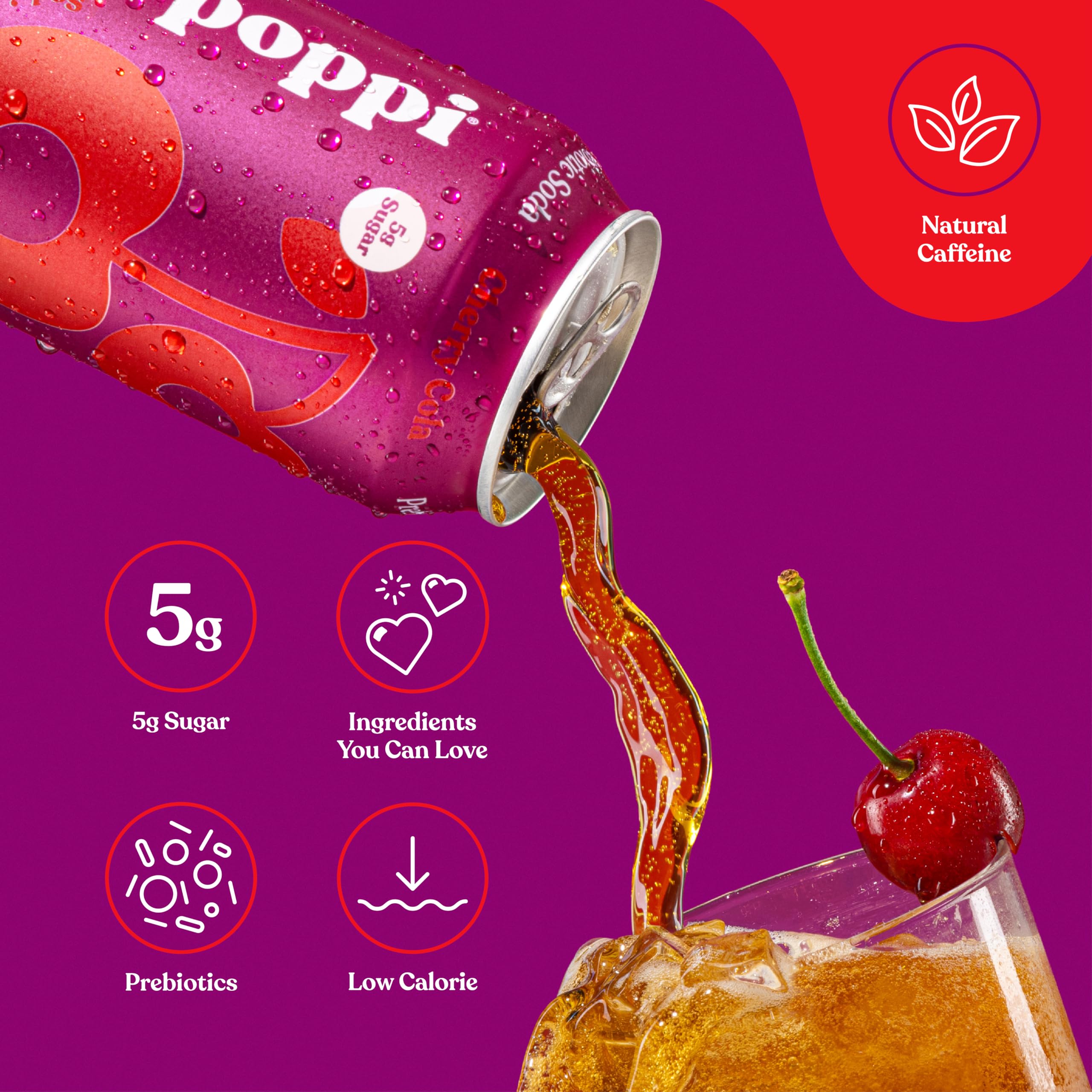 Close look at Poppi ingredients noting non-GMO and kosher status