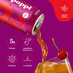 Close look at Poppi ingredients noting non-GMO and kosher status
