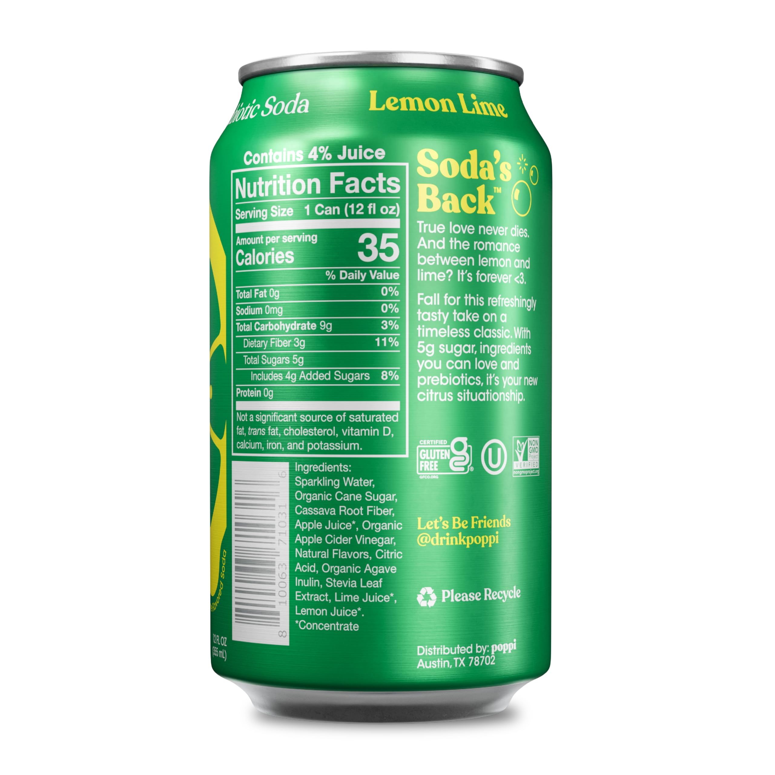 Poppi lemon-lime bottle shows the flavor for a vibrant daily drink.