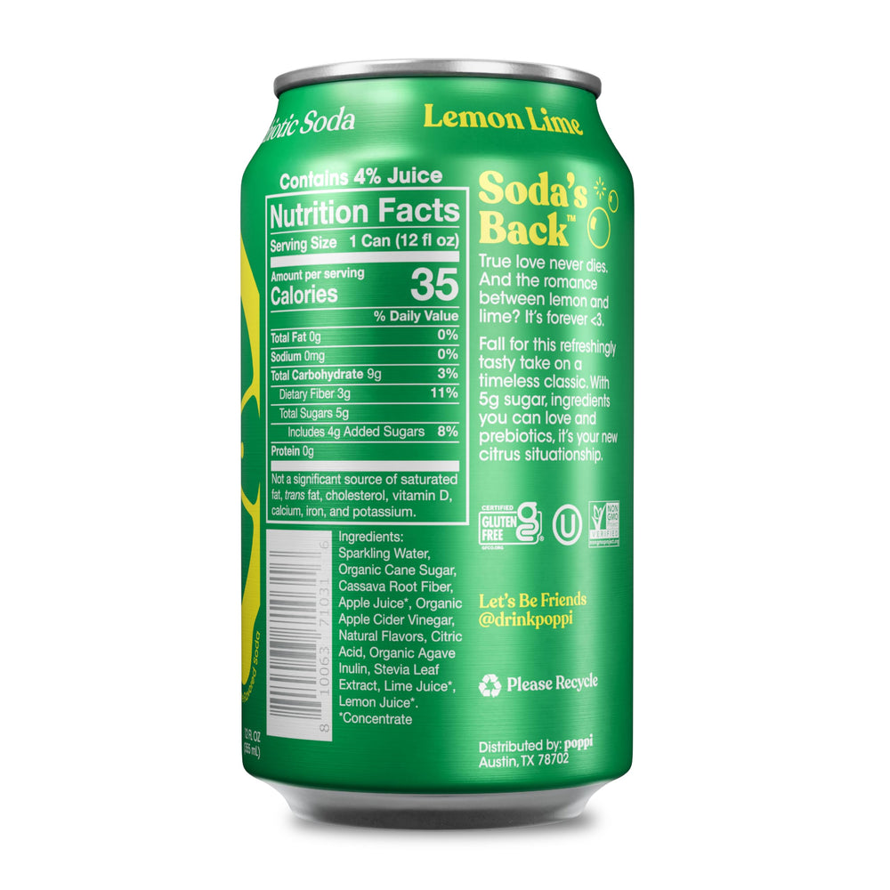 Poppi lemon-lime bottle shows the flavor for a vibrant daily drink.
