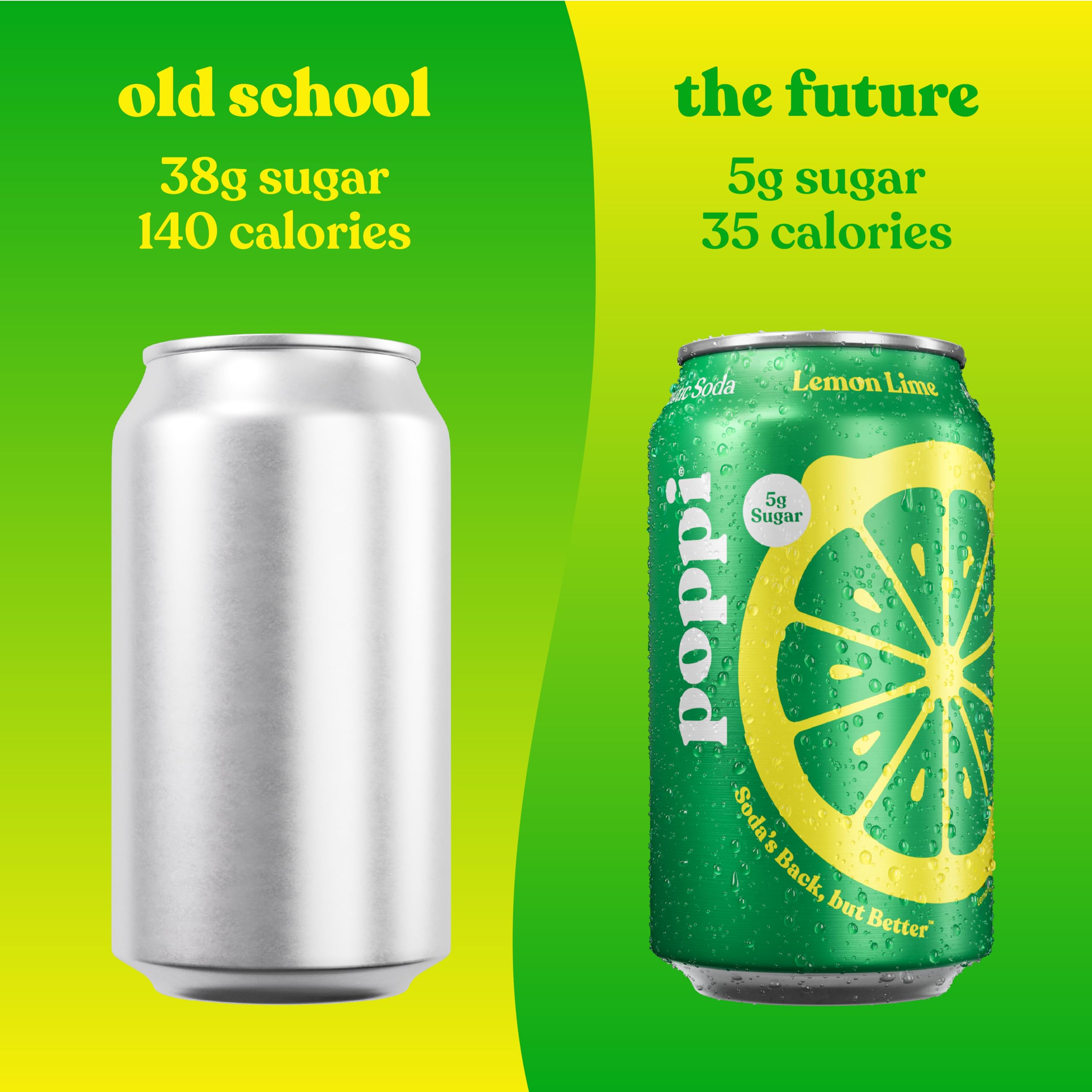 Poppi lemon-lime can served with ice and citrus slice for a refreshing moment.
