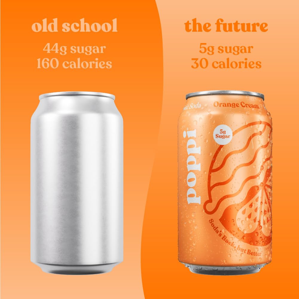 Poppi Orange Cream packaging with 12-pack on display