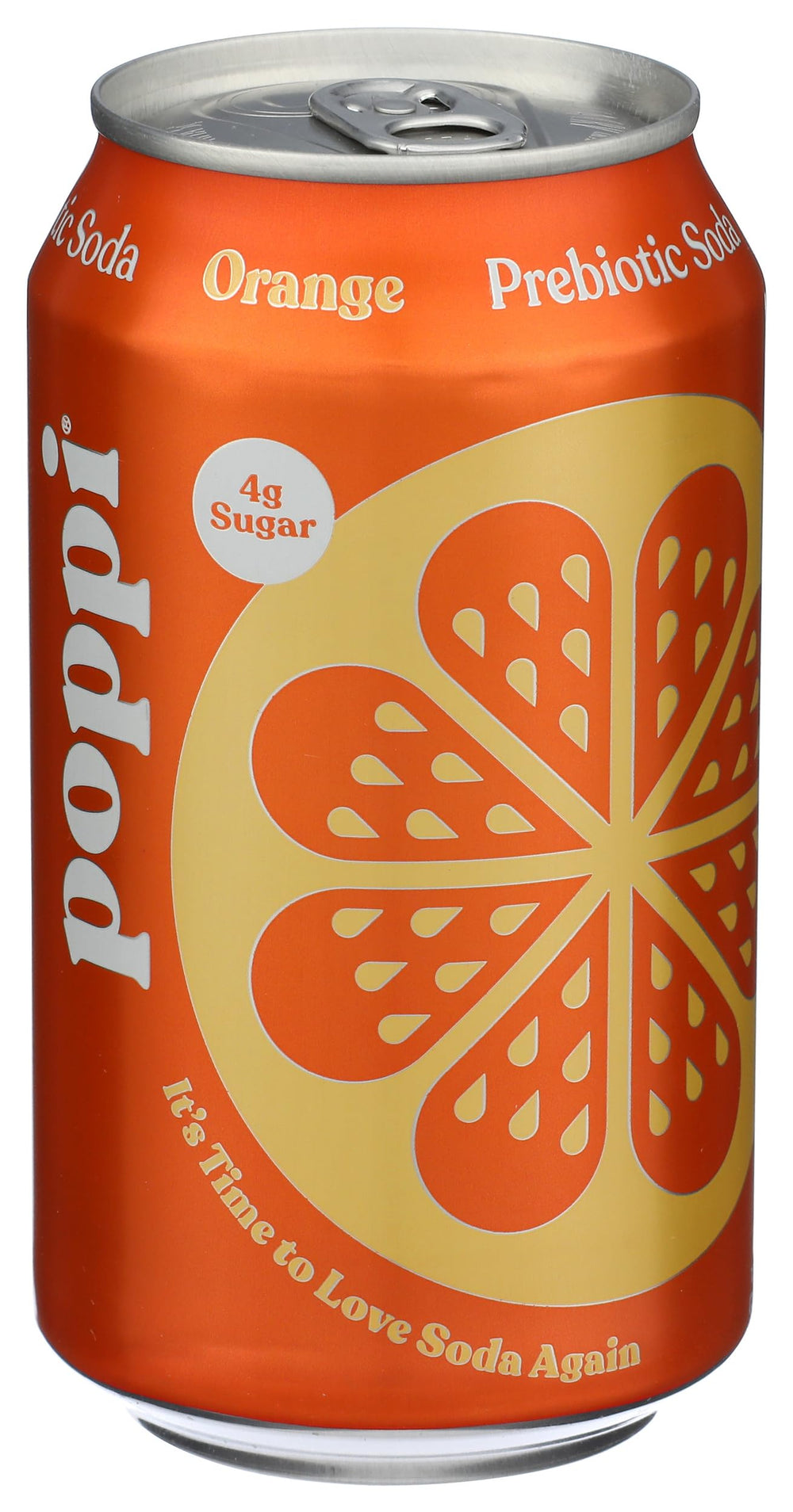 Label emphasizes natural prebiotics from Apple Cider Vinegar in Poppi Orange.