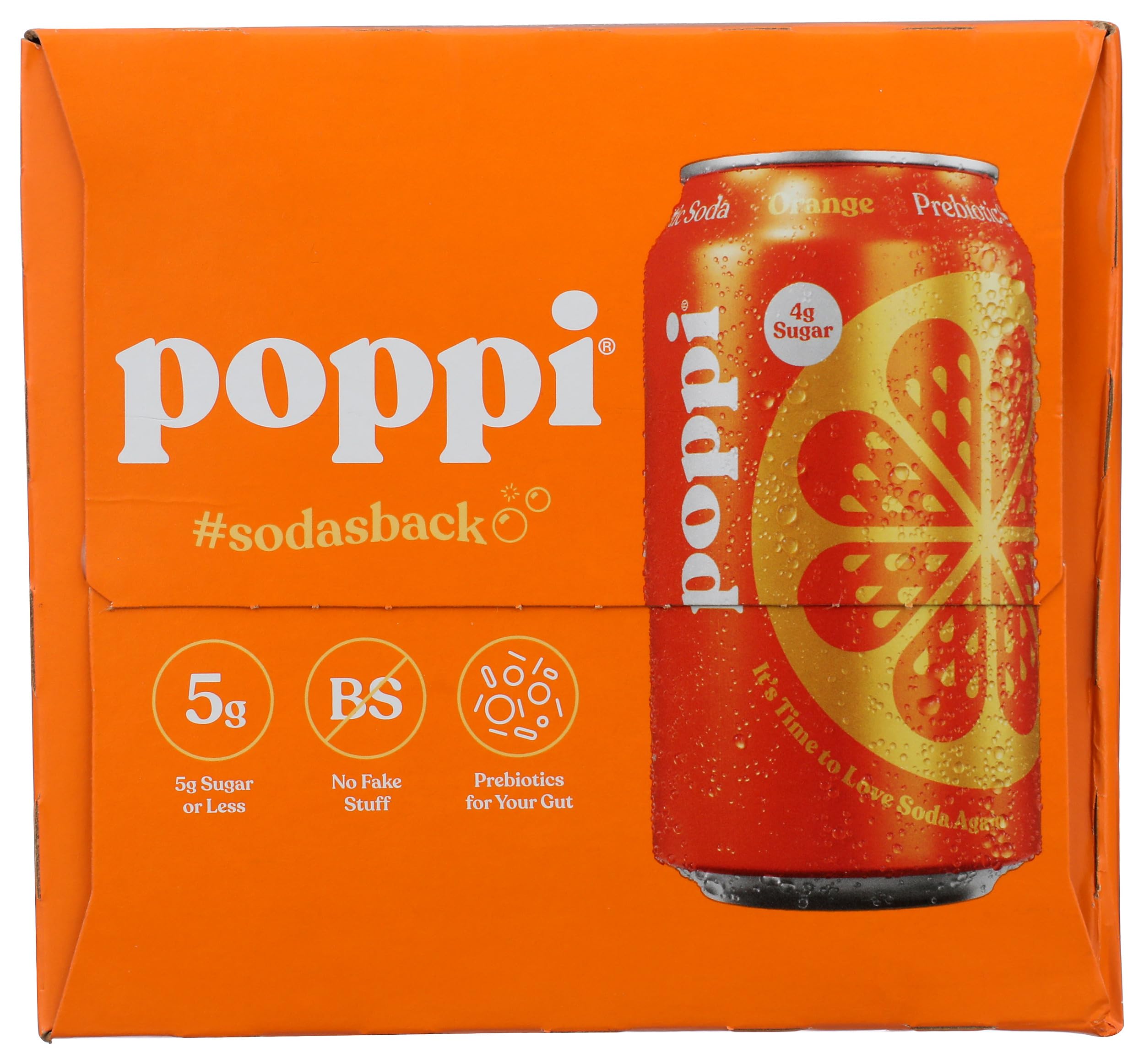 Poppi Orange being poured into a glass to show crisp texture and color.