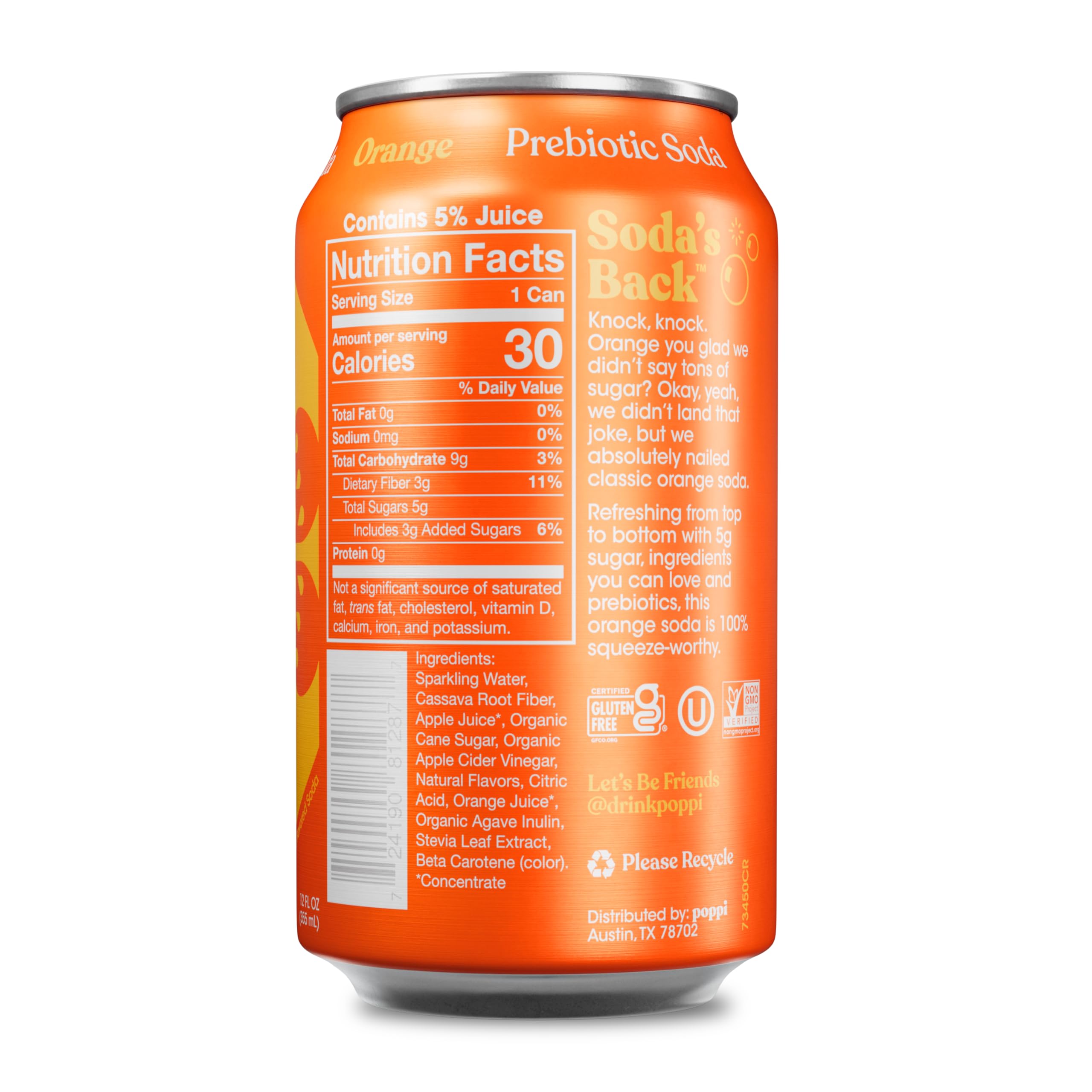 Pouring Poppi orange soda into a glass with vibrant citrus aroma