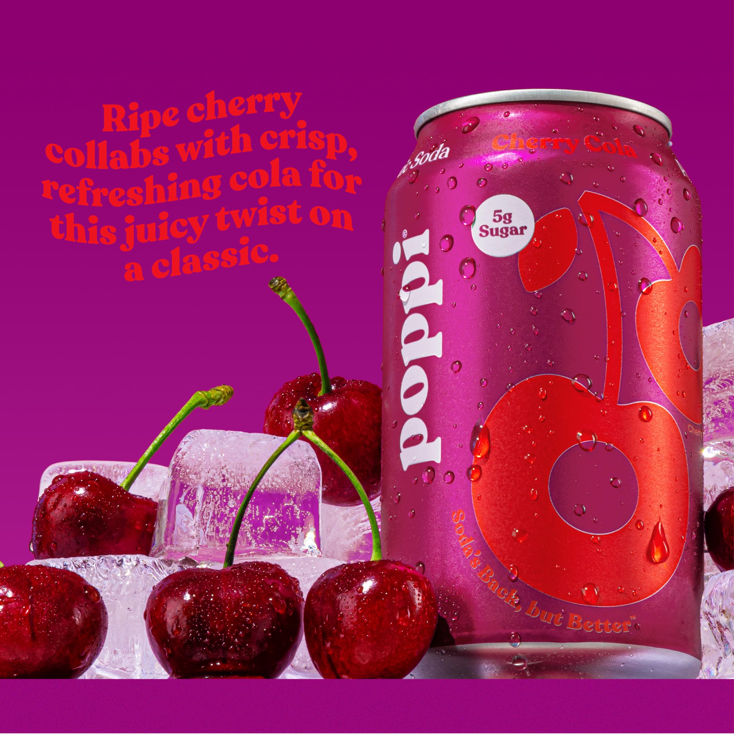 Pouring Poppi soda into a glass shows fizz and fruit juice content