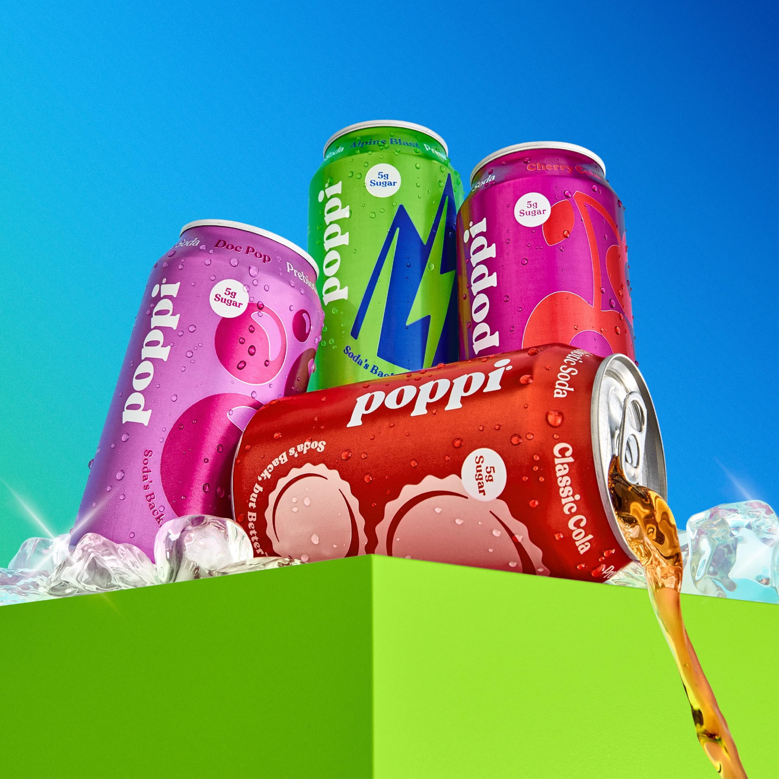 Poppi Sparkling Alpine Blast bottle, refreshing citrus-berry blend in a can.