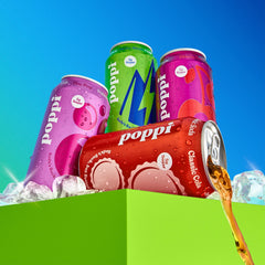 Poppi Sparkling Alpine Blast bottle, refreshing citrus-berry blend in a can.