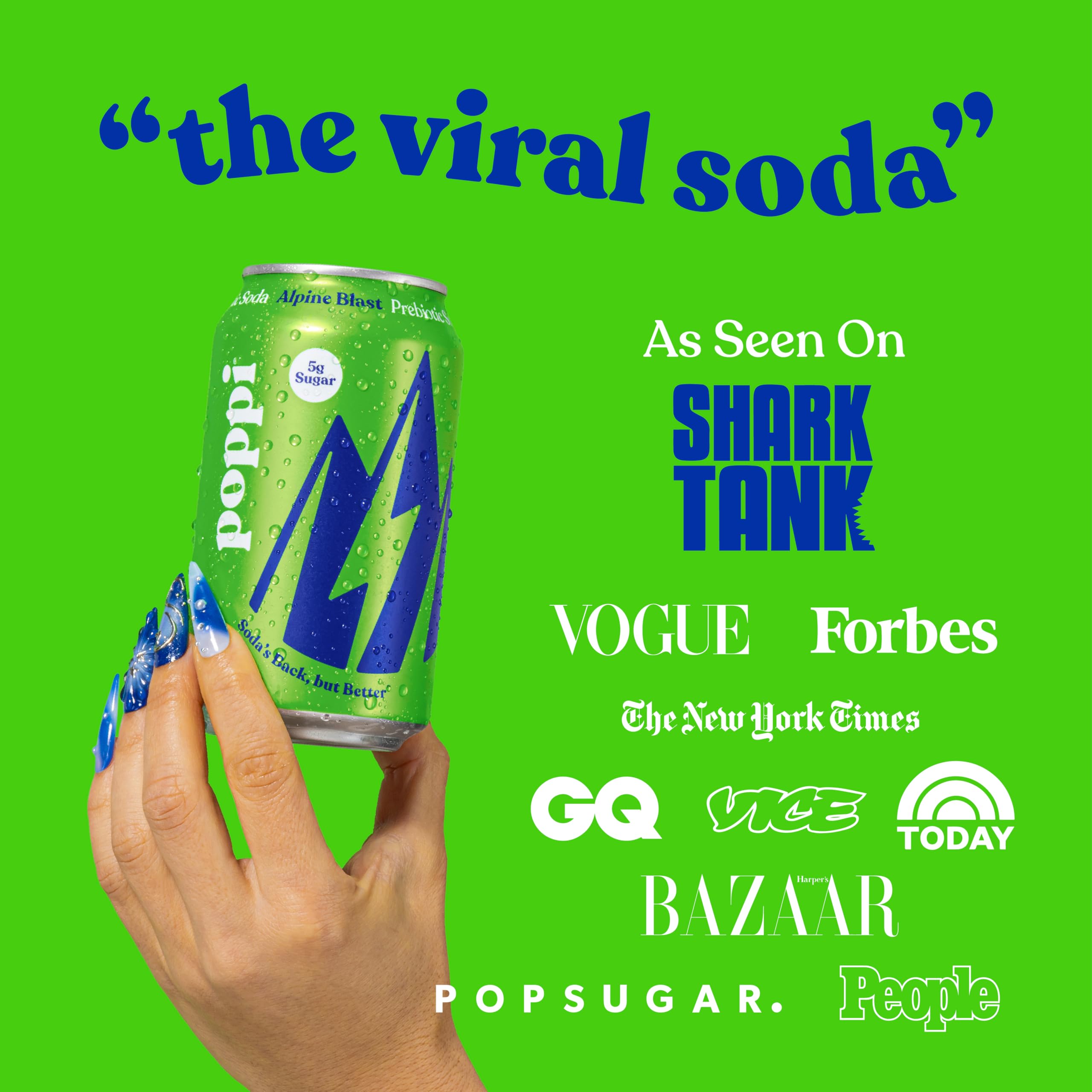 Poppi sparkling drink in hand, ready-to-drink refreshment on the go.
