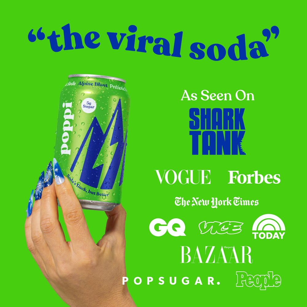 Poppi sparkling drink in hand, ready-to-drink refreshment on the go.