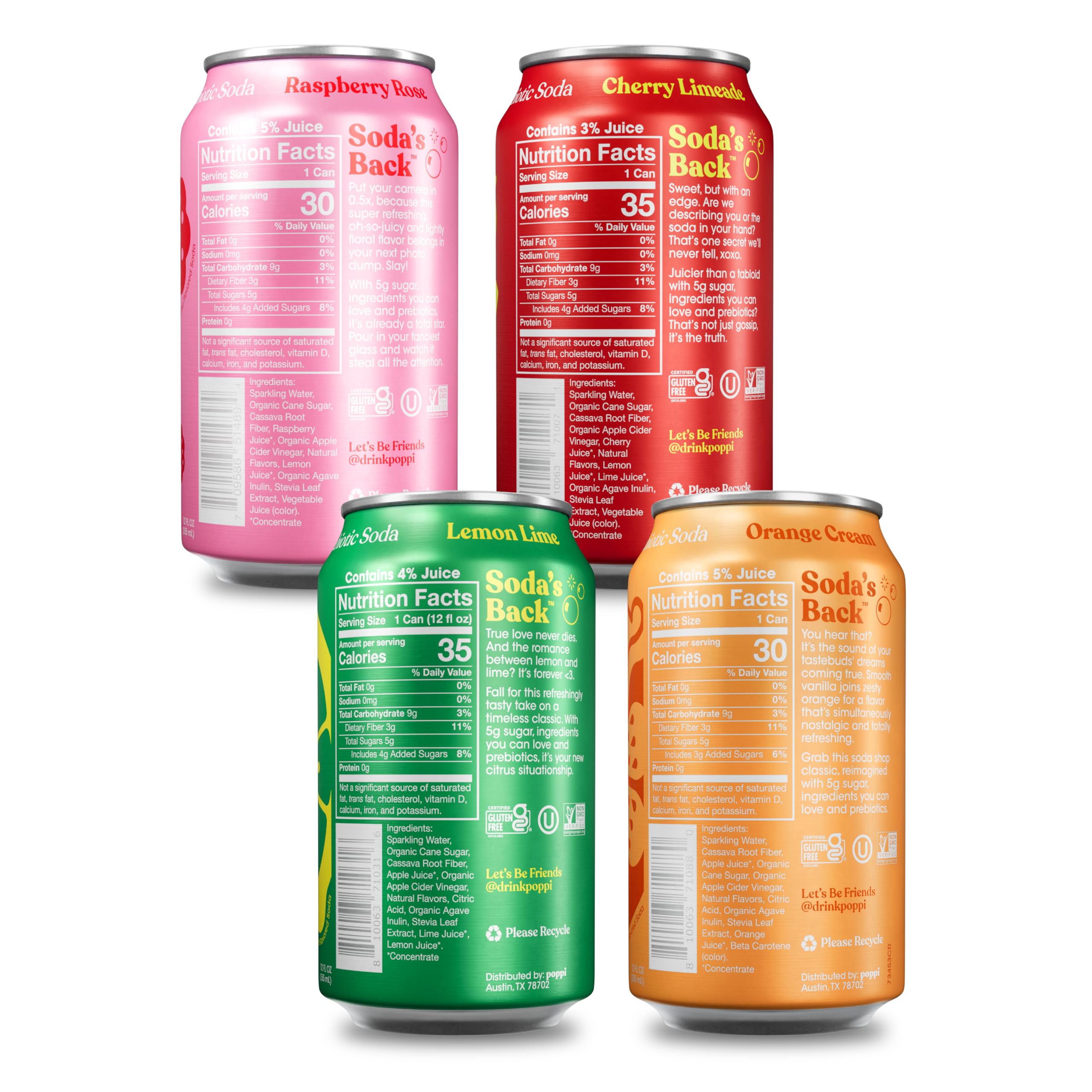 Poppi Cherry Limeade can with tangy flavor and prebiotic nourishment.