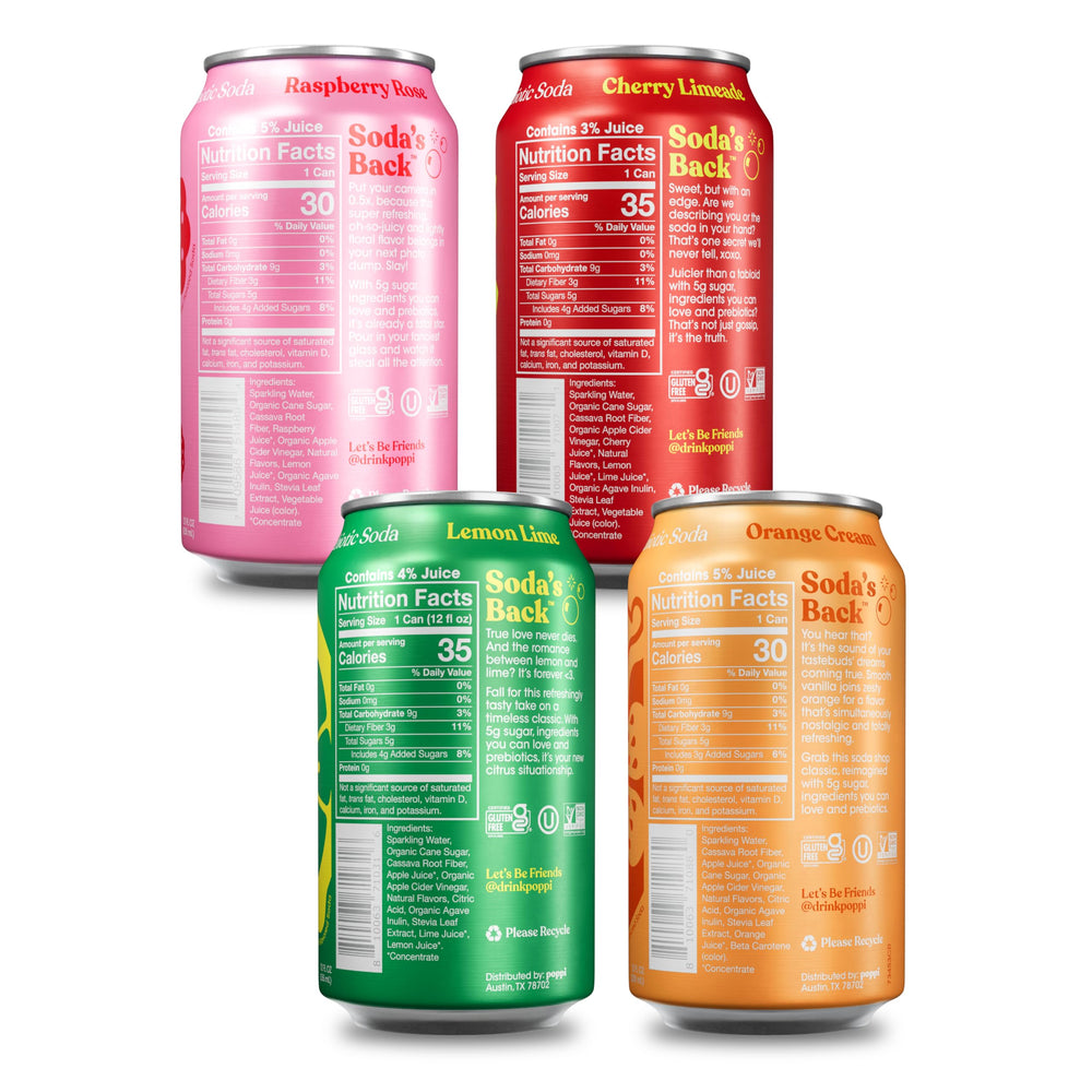 Poppi Cherry Limeade can with tangy flavor and prebiotic nourishment.
