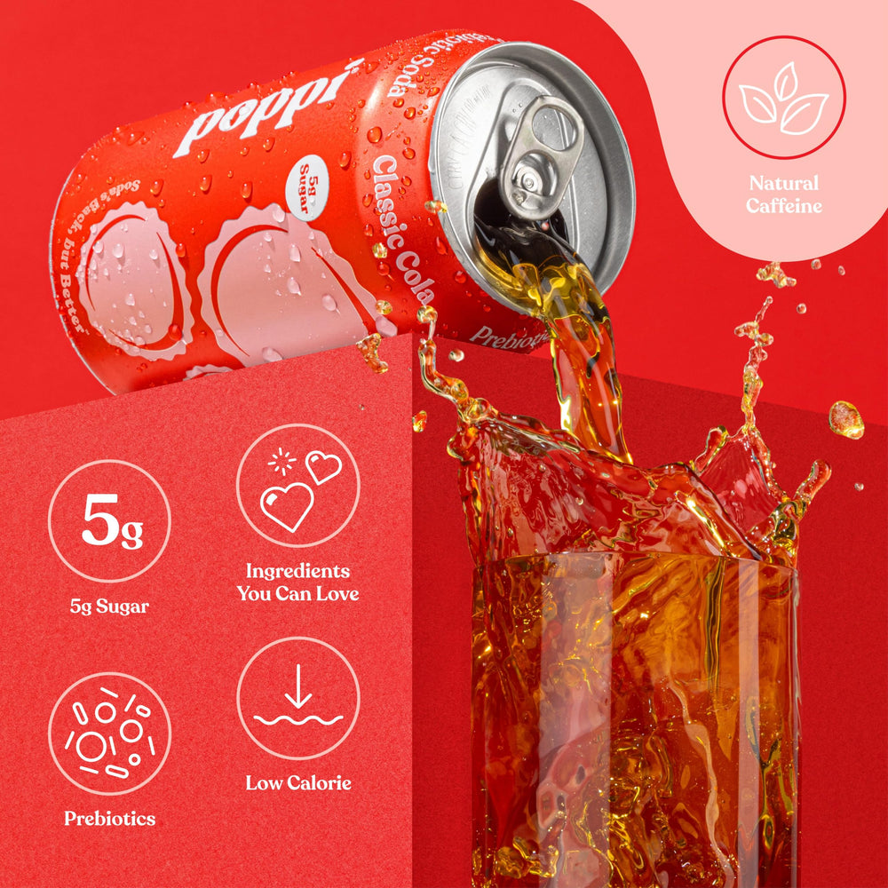 Poppi sparkling water and fruit juice blend close-up highlighting vibrant color and balanced sweetness