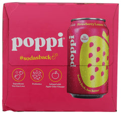 Poppi Strawberry Lemon label closeup highlighting natural ingredients.