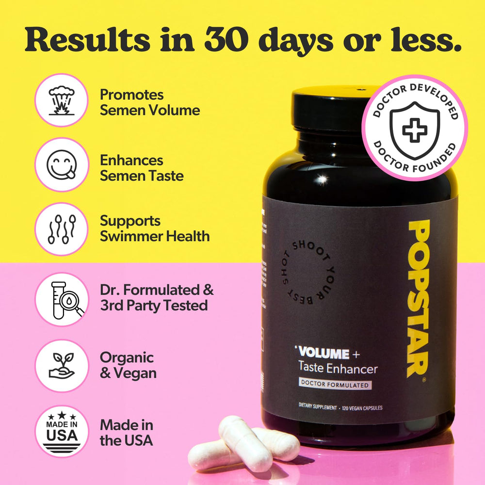 POPSTAR capsules close-up showing a 120-count supply for a monthly routine