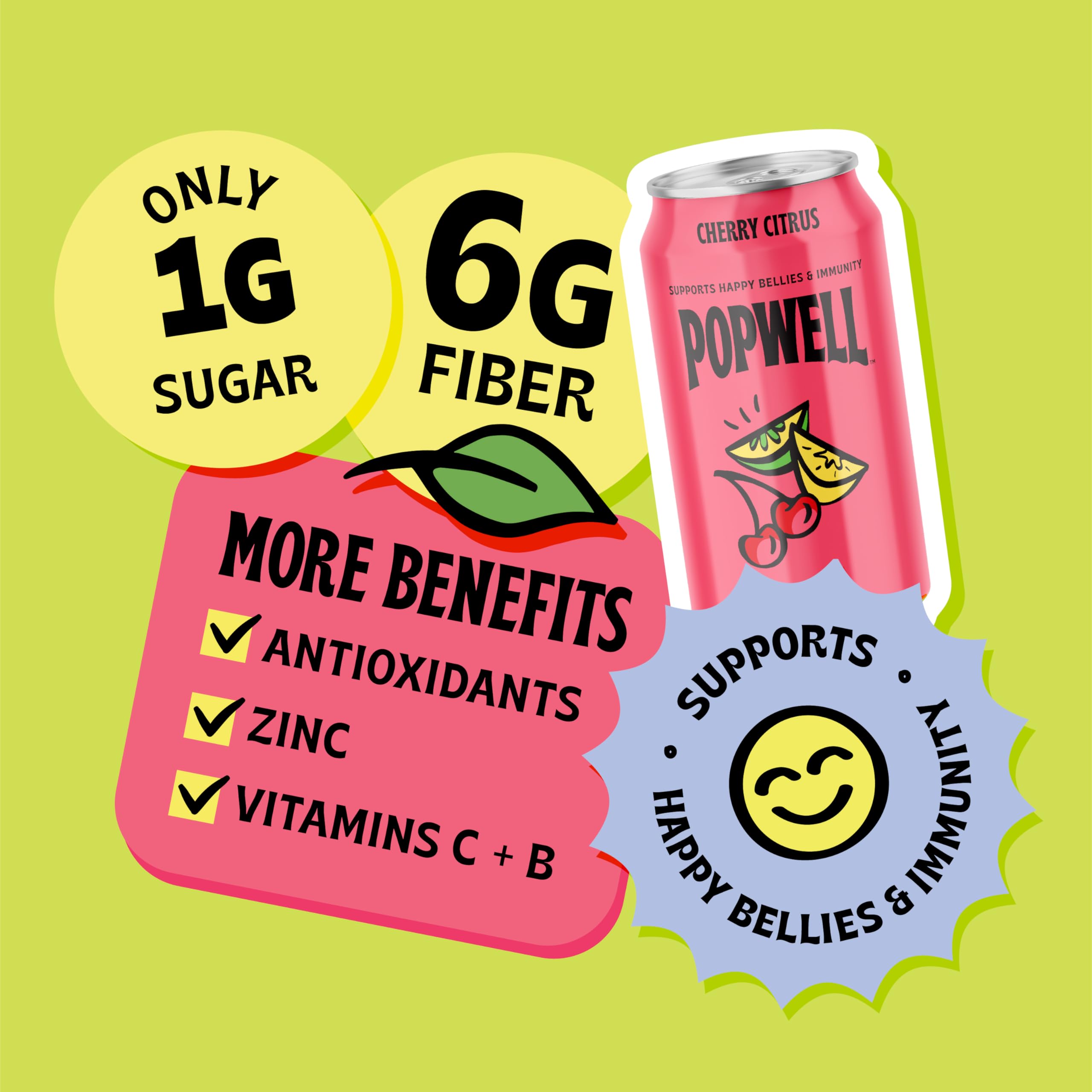 Popwell Cherry Citrus glass with ice, low sugar flavor ideal for lunch breaks