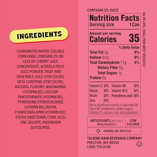 Popwell Cherry Citrus ingredient label closeup, antioxidants and zinc