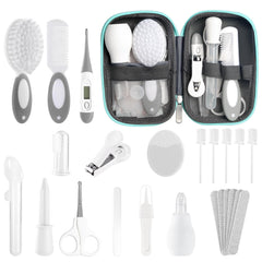 POPYJAN 24-piece newborn care kit in grey and white, organized for quick daily routines