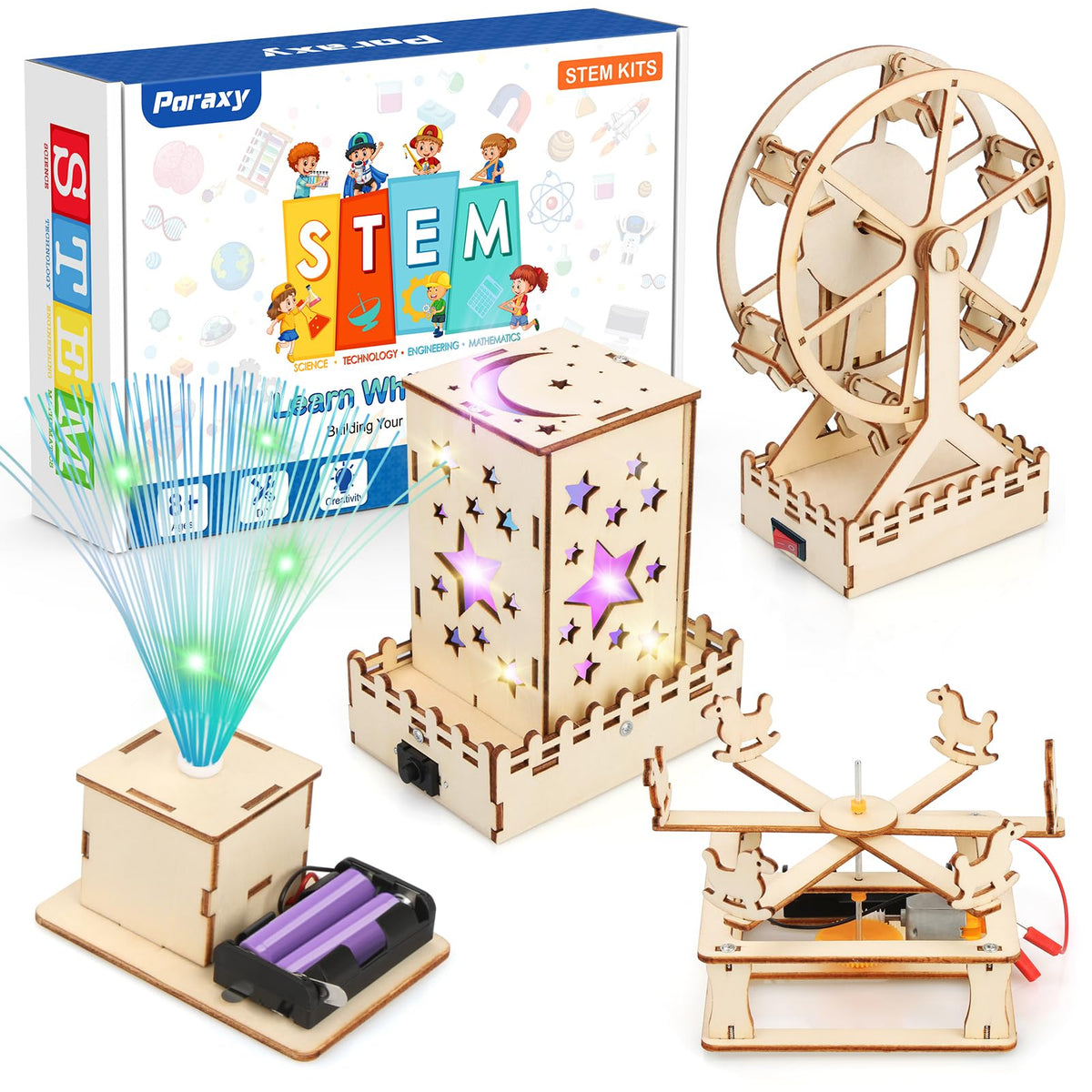 Poraxy 4-in-1 stem kit ferris wheel model helps develop fine motor skills and problem-solving